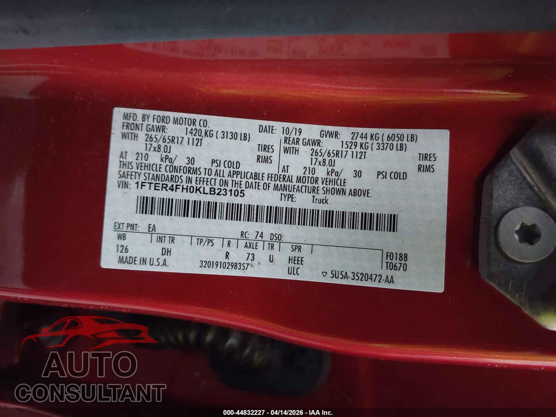 FORD RANGER 2019 - 1FTER4FH0KLB23105