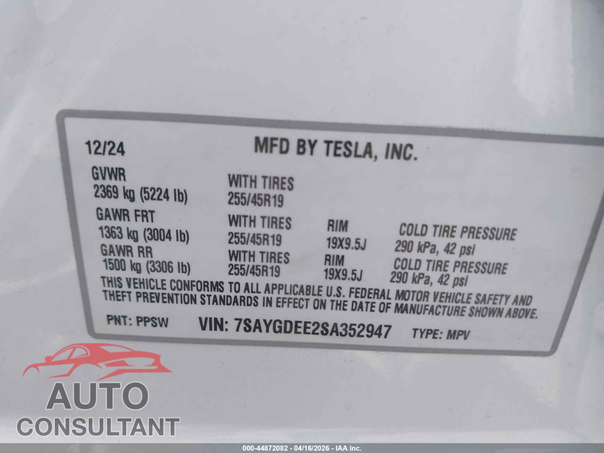 TESLA MODEL Y 2025 - 7SAYGDEE2SA352947