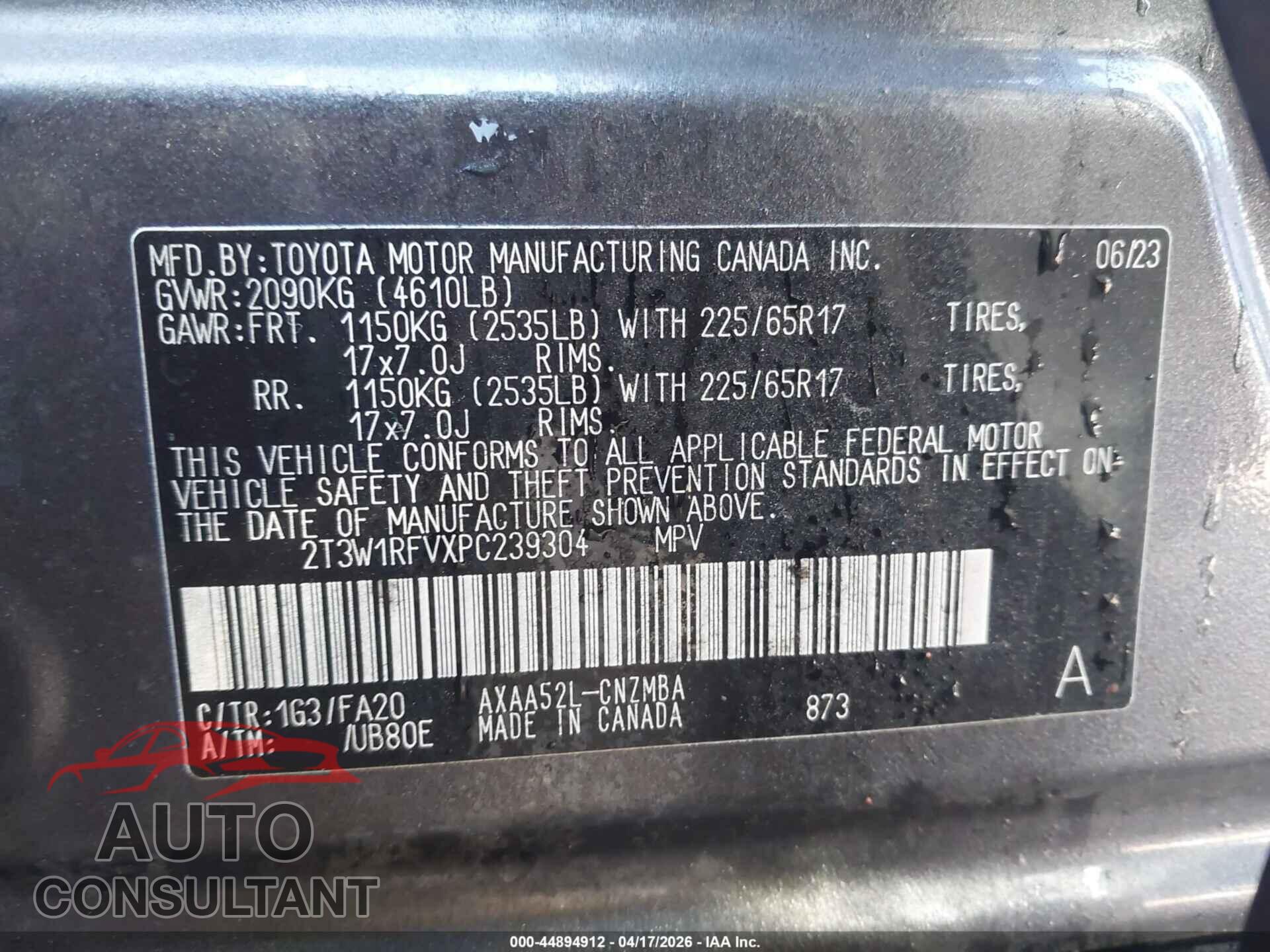 TOYOTA RAV4 2023 - 2T3W1RFVXPC239304