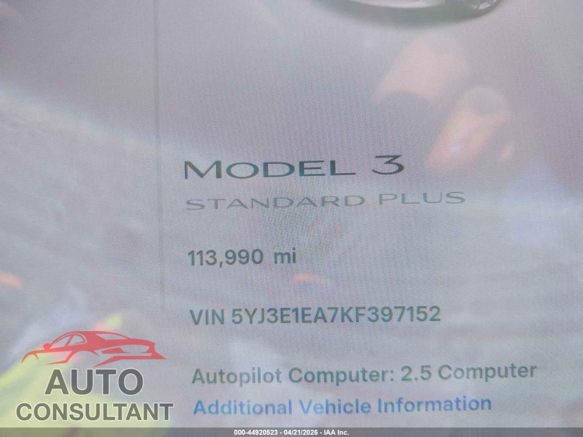 TESLA MODEL 3 2019 - 5YJ3E1EA7KF397152