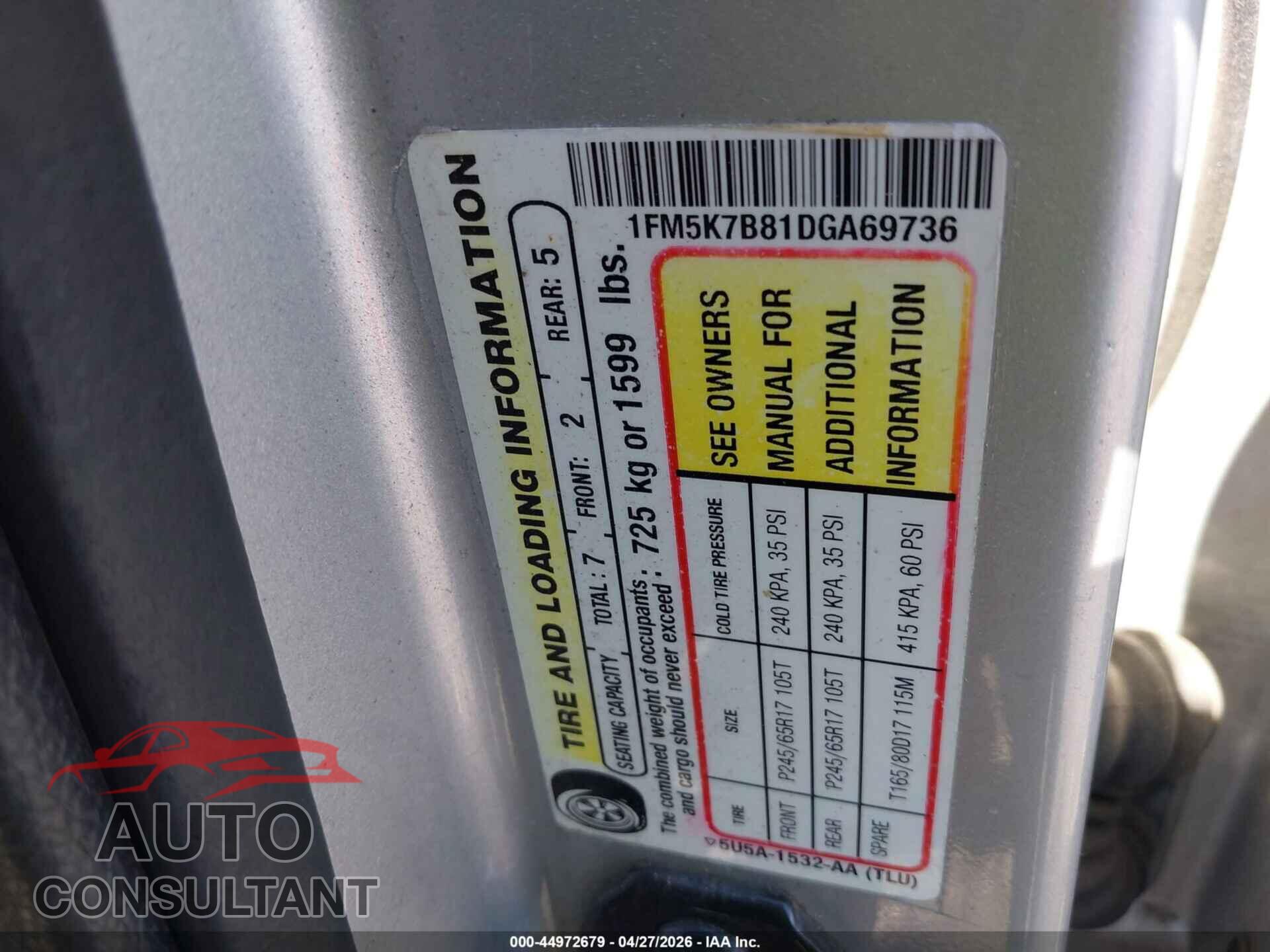 FORD EXPLORER 2013 - 1FM5K7B81DGA69736