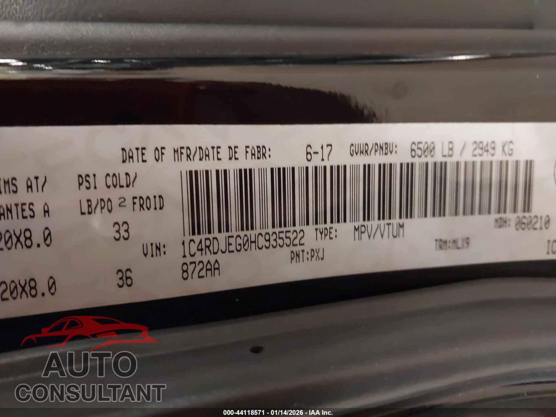 DODGE DURANGO 2017 - 1C4RDJEG0HC935522