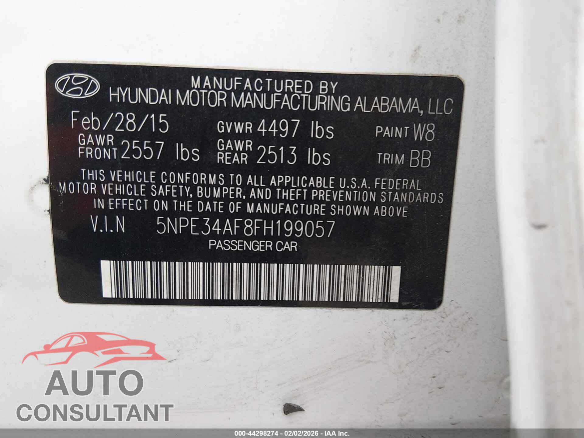 HYUNDAI SONATA 2015 - 5NPE34AF8FH199057