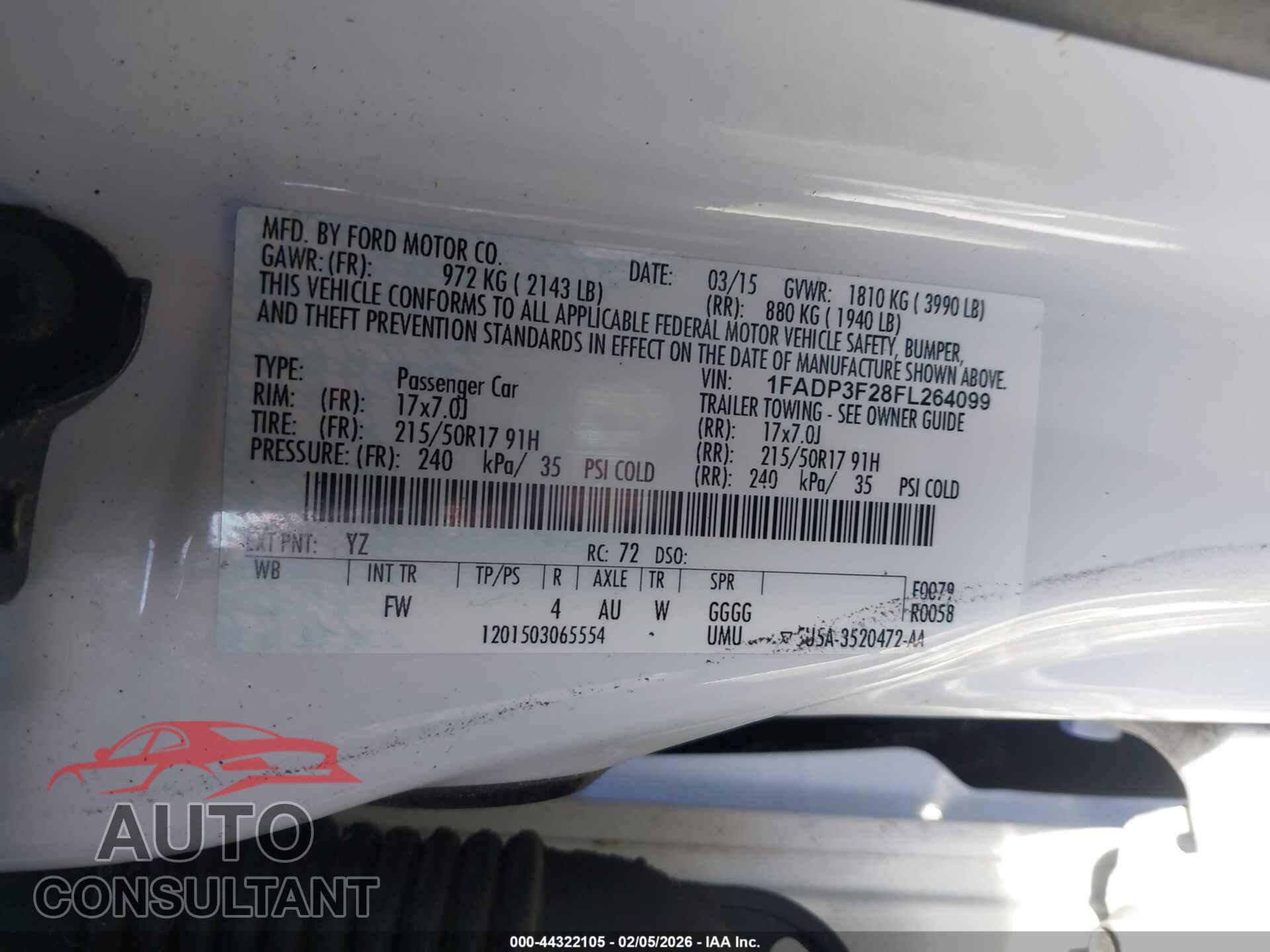 FORD FOCUS 2015 - 1FADP3F28FL264099