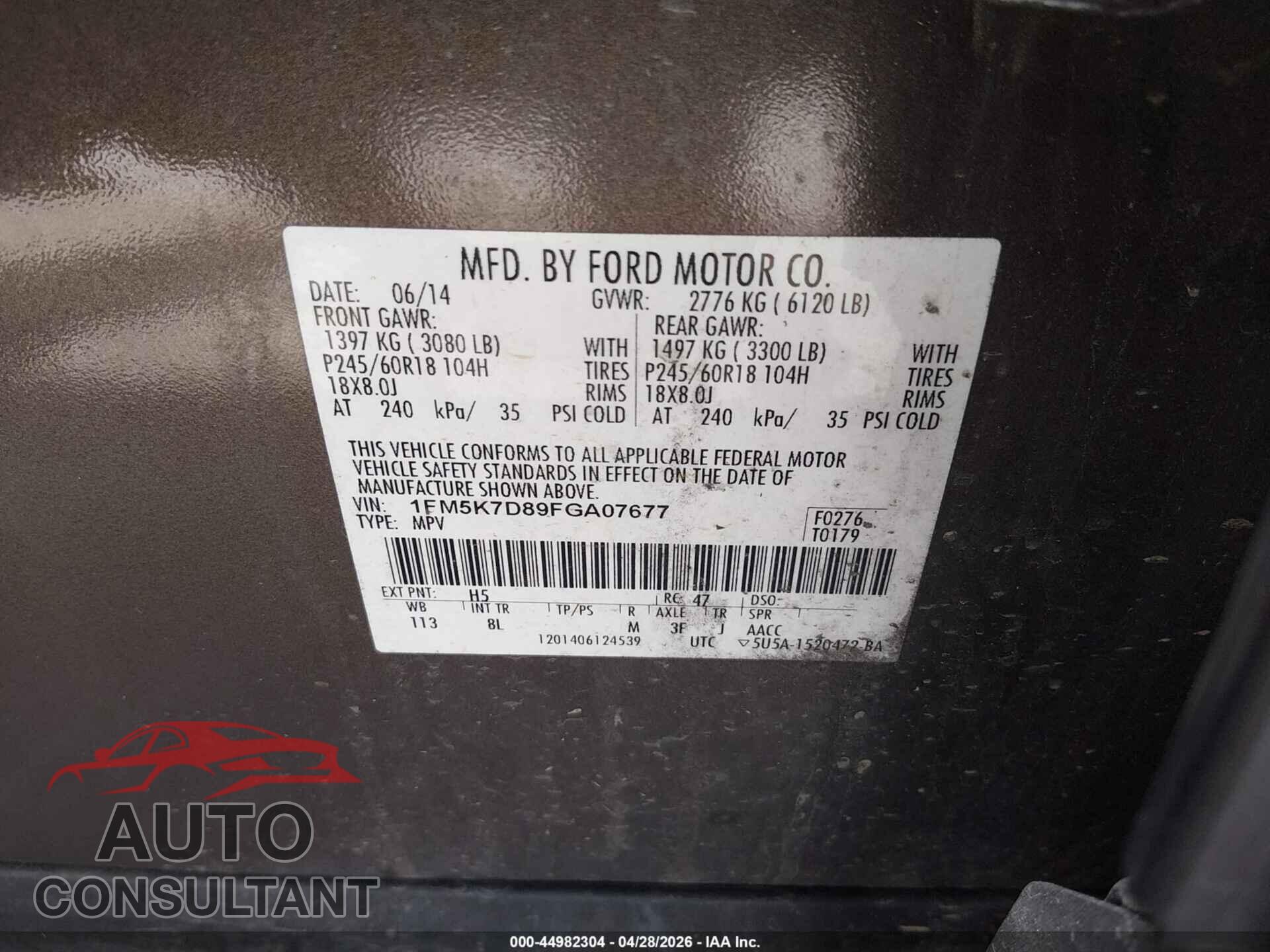 FORD EXPLORER 2015 - 1FM5K7D89FGA07677
