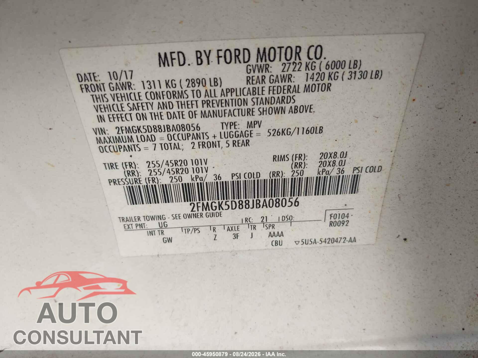 FORD FLEX 2018 - 2FMGK5D88JBA08056