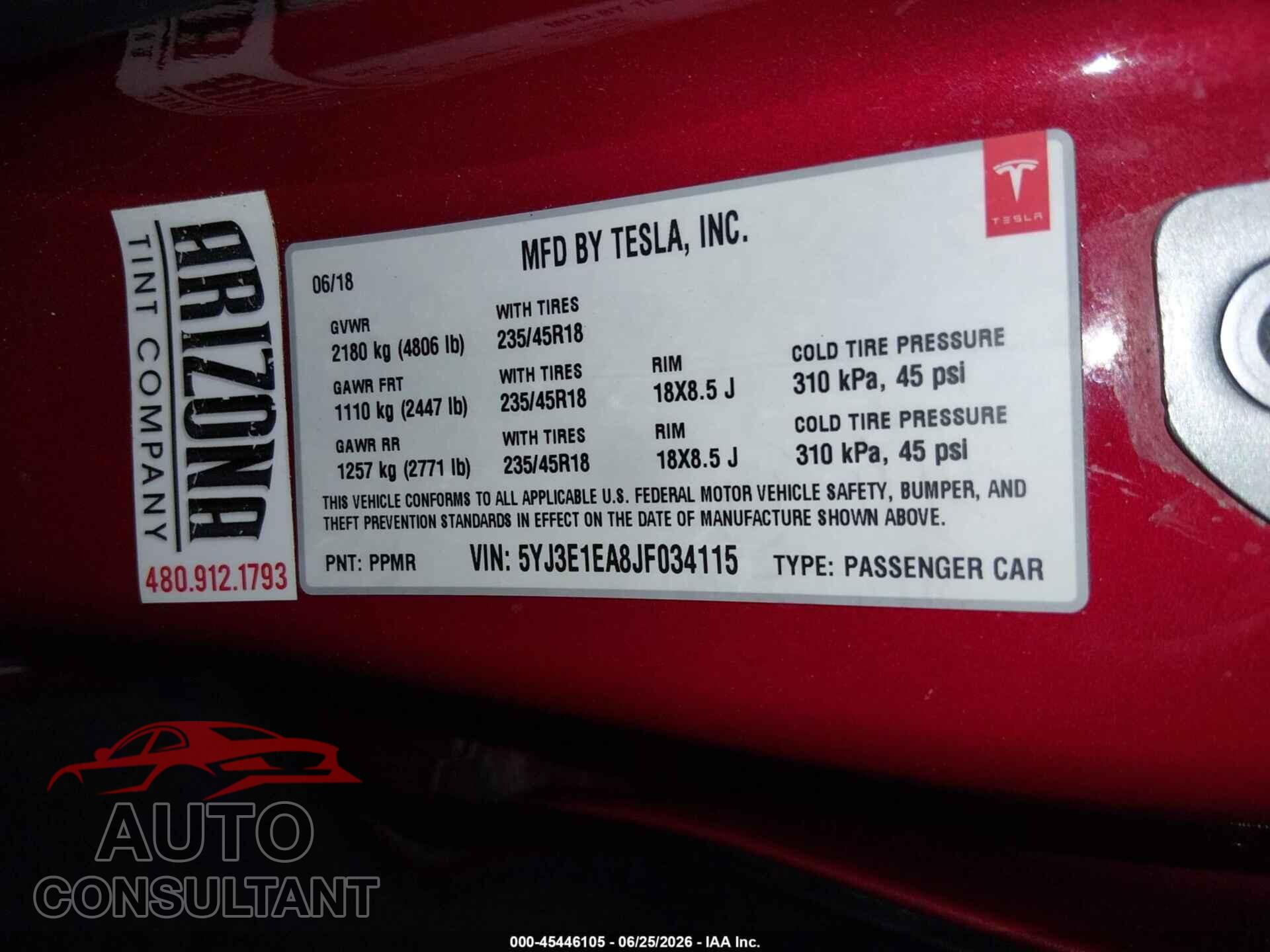 TESLA MODEL 3 2018 - 5YJ3E1EA8JF034115