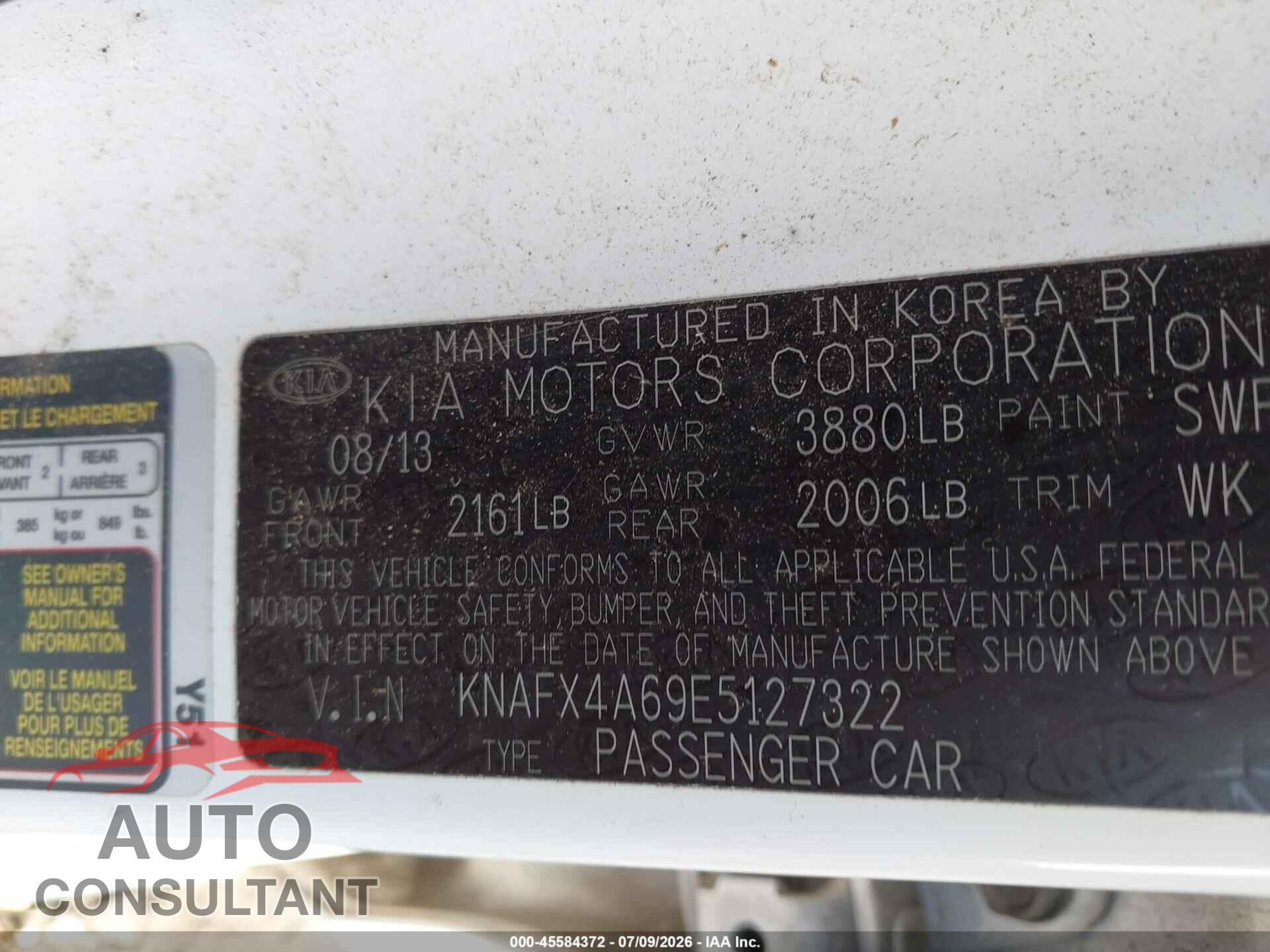 KIA FORTE 2014 - KNAFX4A69E5127322