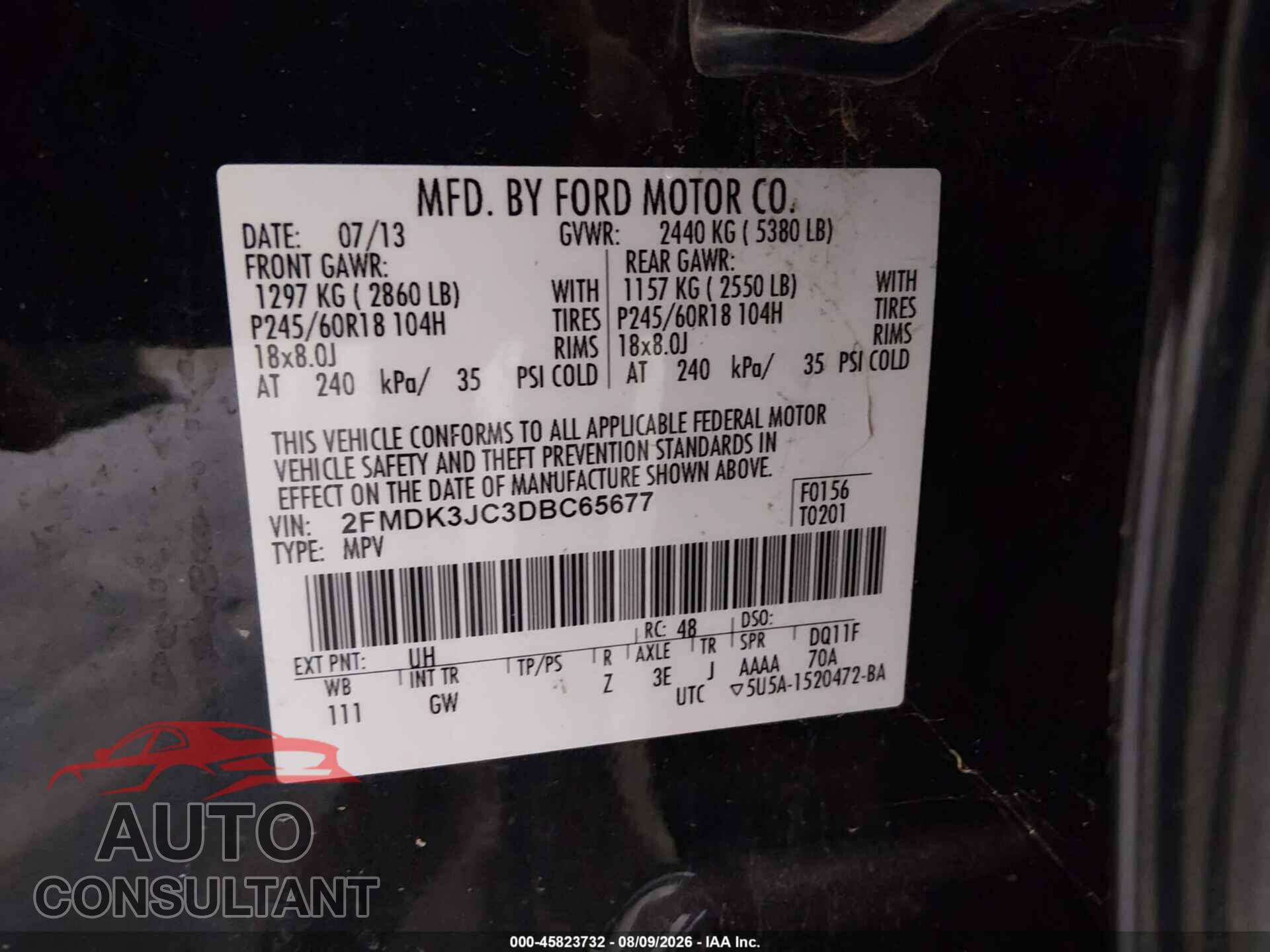 FORD EDGE 2013 - 2FMDK3JC3DBC65677