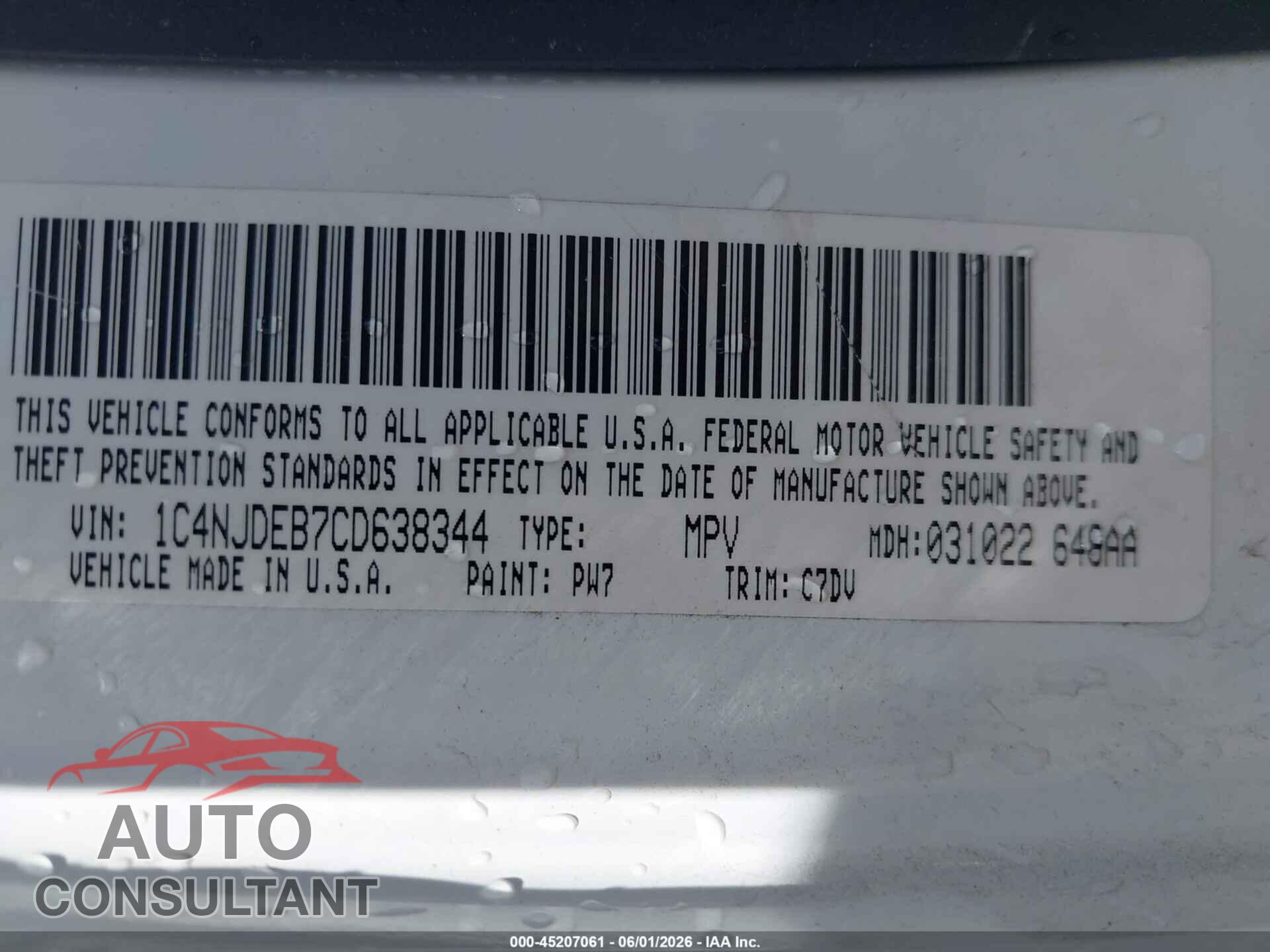 JEEP COMPASS 2012 - 1C4NJDEB7CD638344