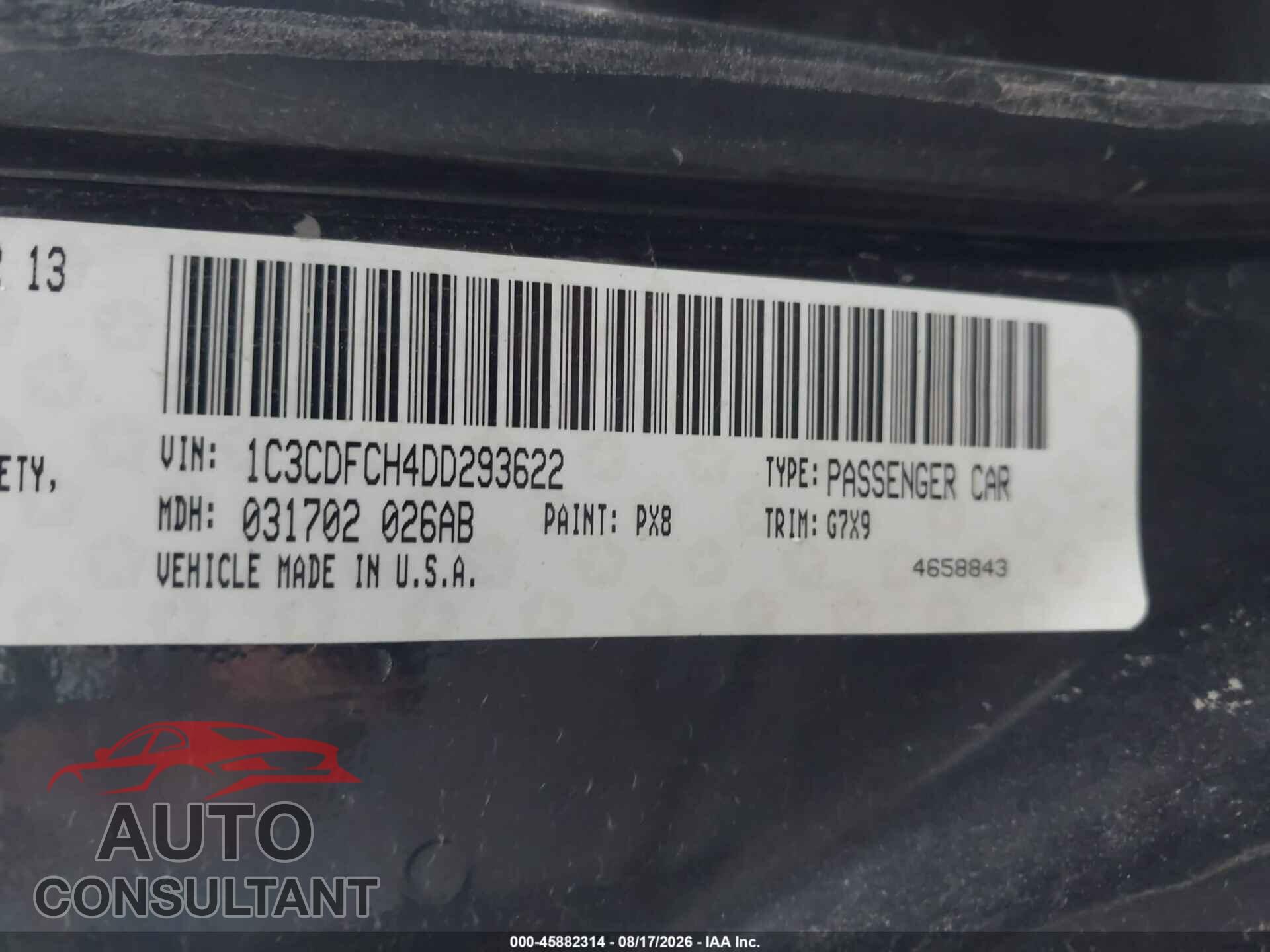 DODGE DART 2013 - 1C3CDFCH4DD293622