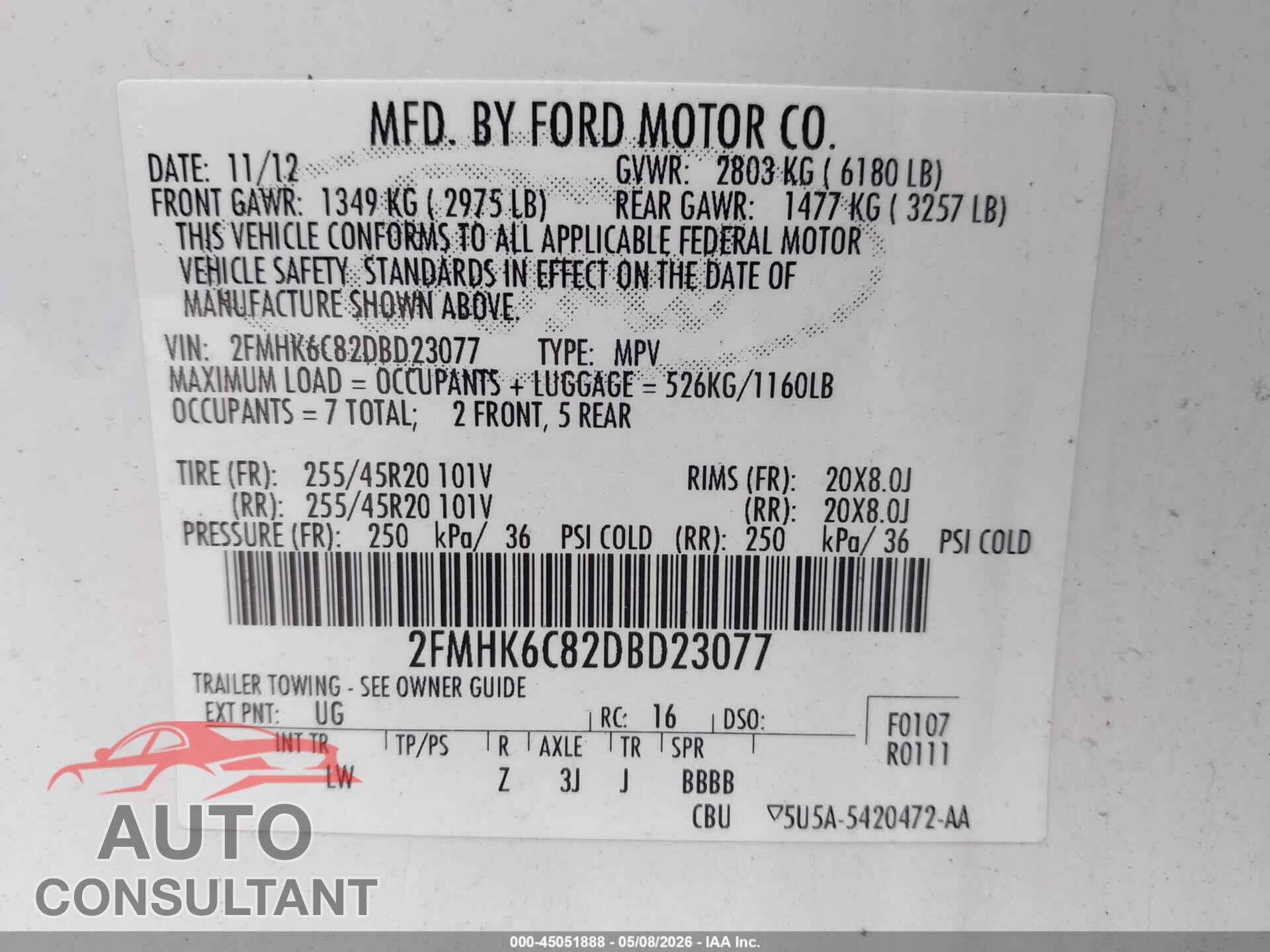FORD FLEX 2013 - 2FMHK6C82DBD23077