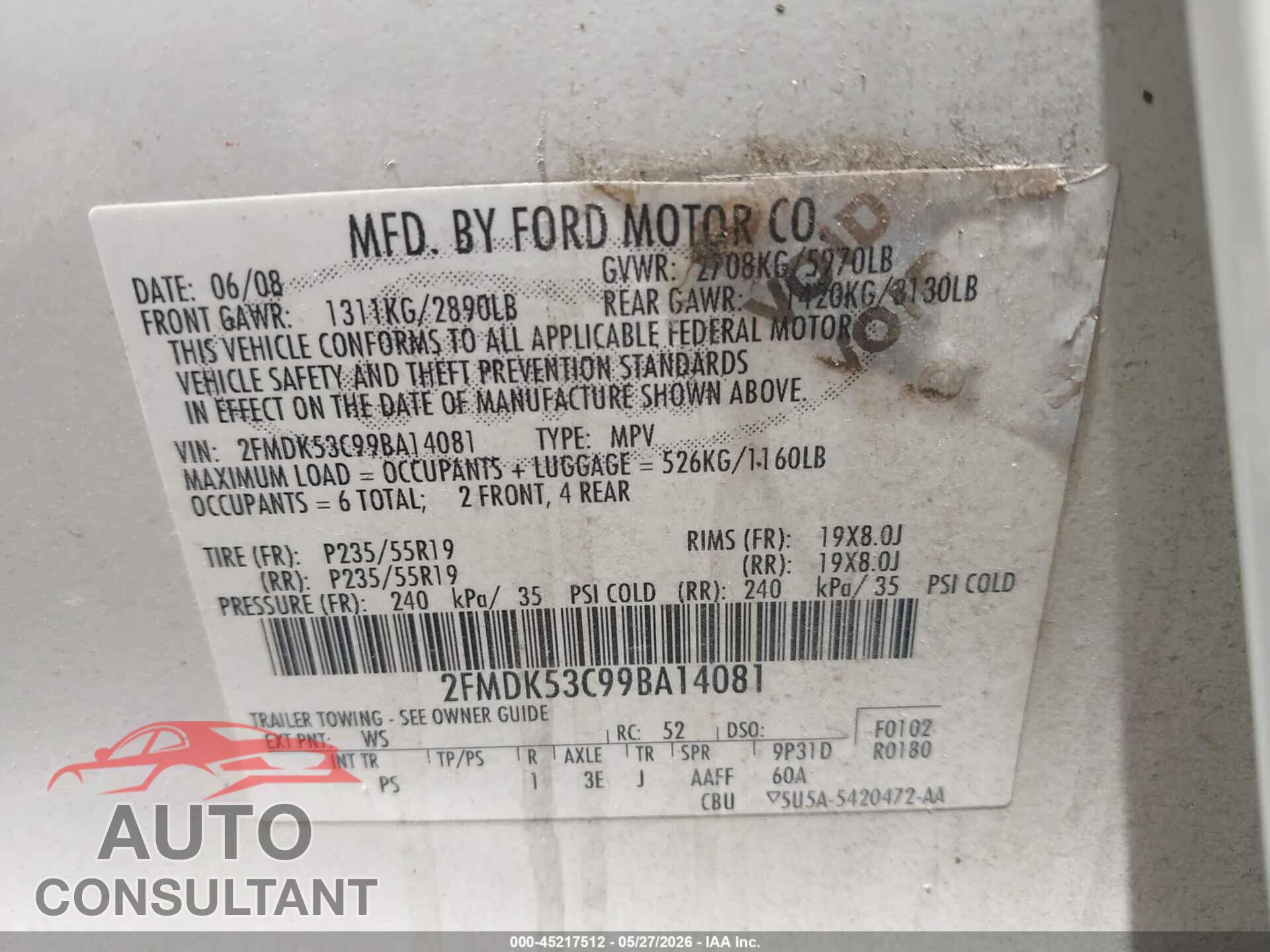 FORD FLEX 2009 - 2FMDK53C99BA14081