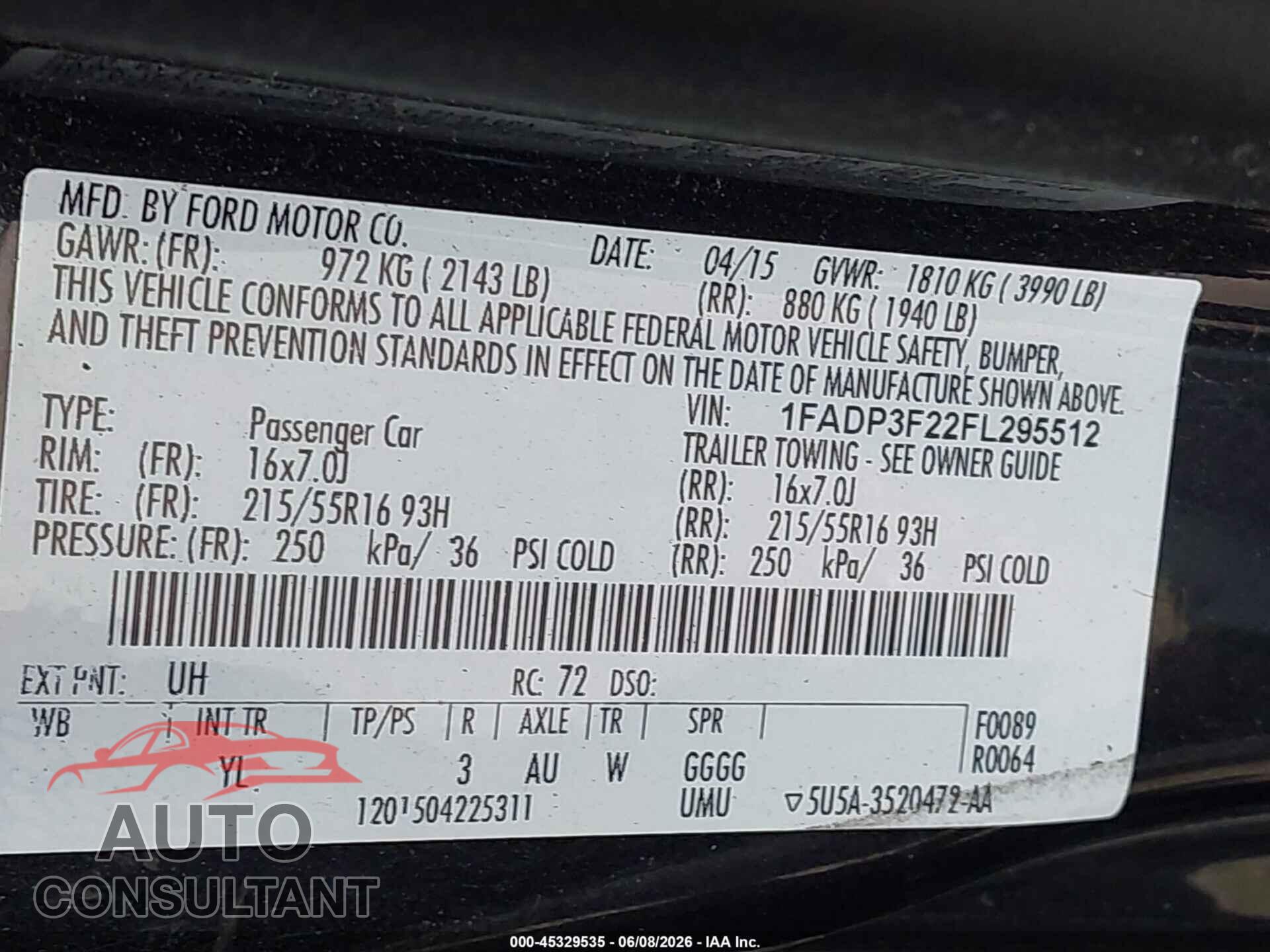 FORD FOCUS 2015 - 1FADP3F22FL295512