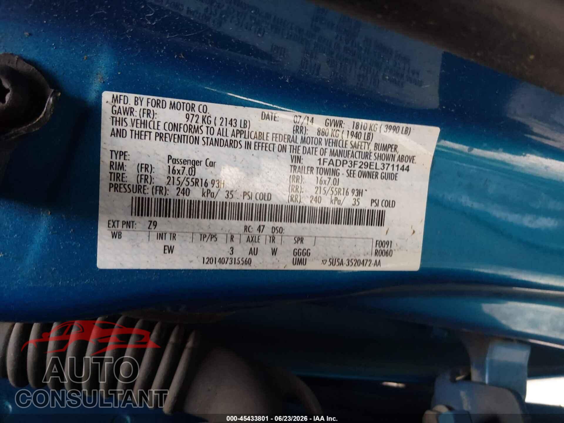 FORD FOCUS 2014 - 1FADP3F29EL371144