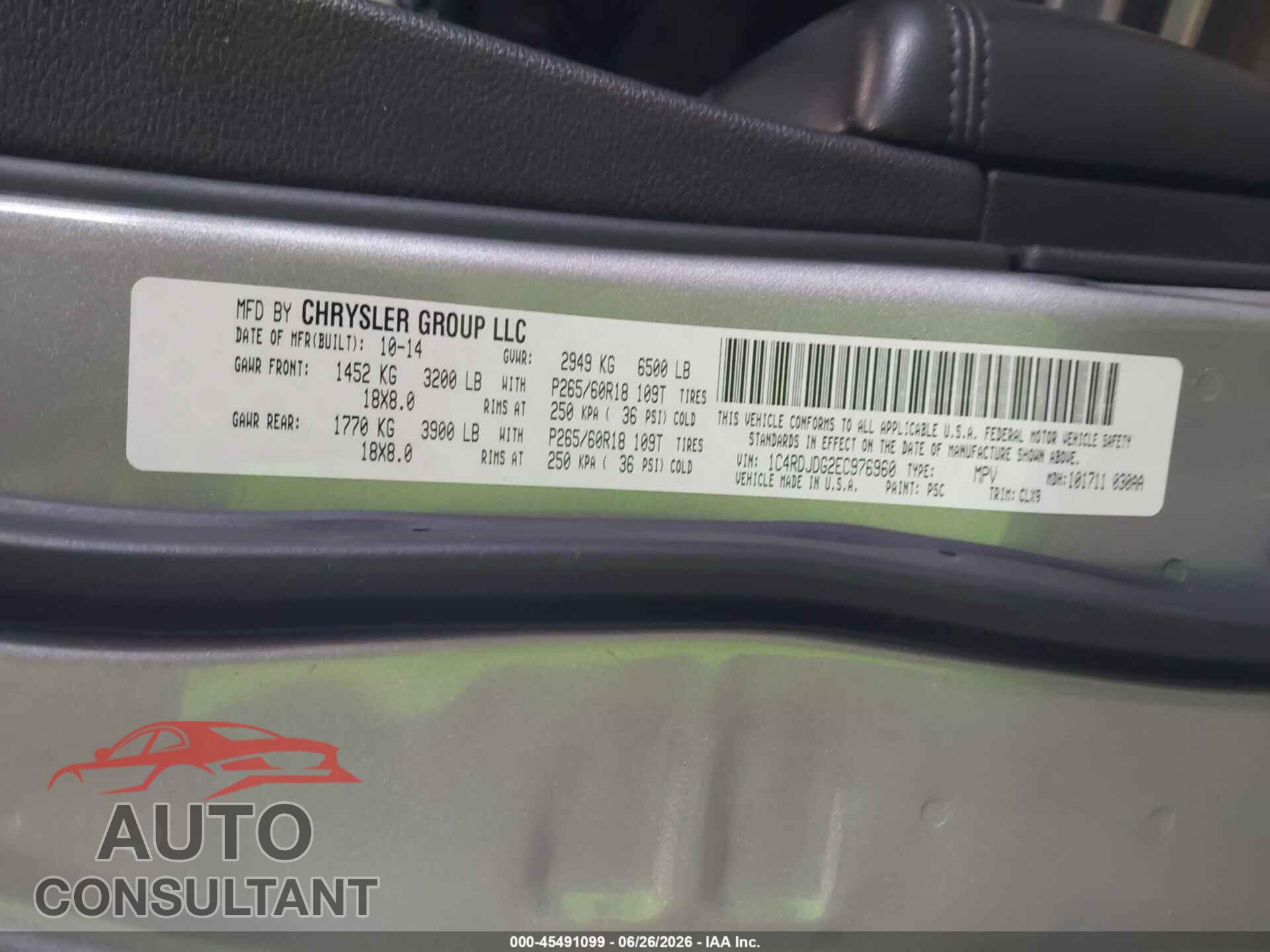 DODGE DURANGO 2014 - 1C4RDJDG2EC976960