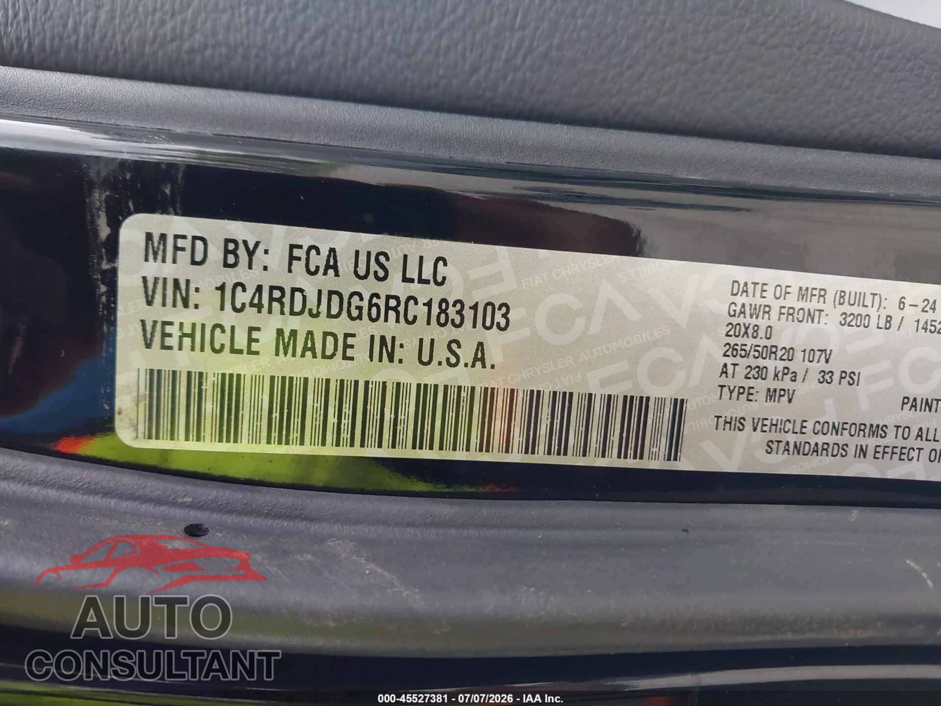 DODGE DURANGO 2024 - 1C4RDJDG6RC183103