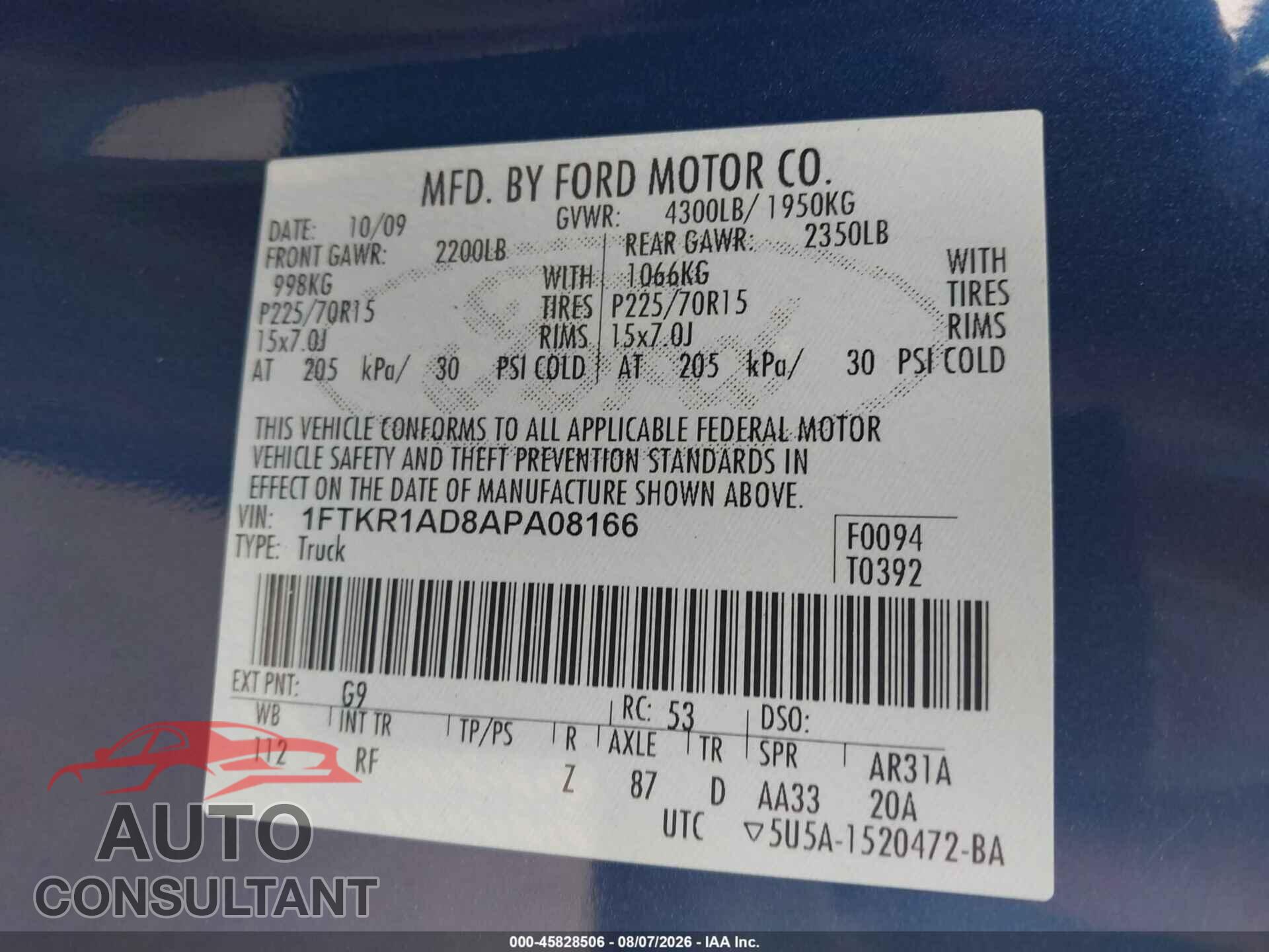 FORD RANGER 2010 - 1FTKR1AD8APA08166
