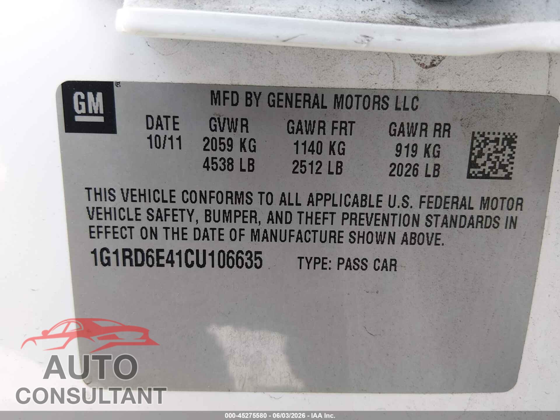 CHEVROLET VOLT 2012 - 1G1RD6E41CU106635