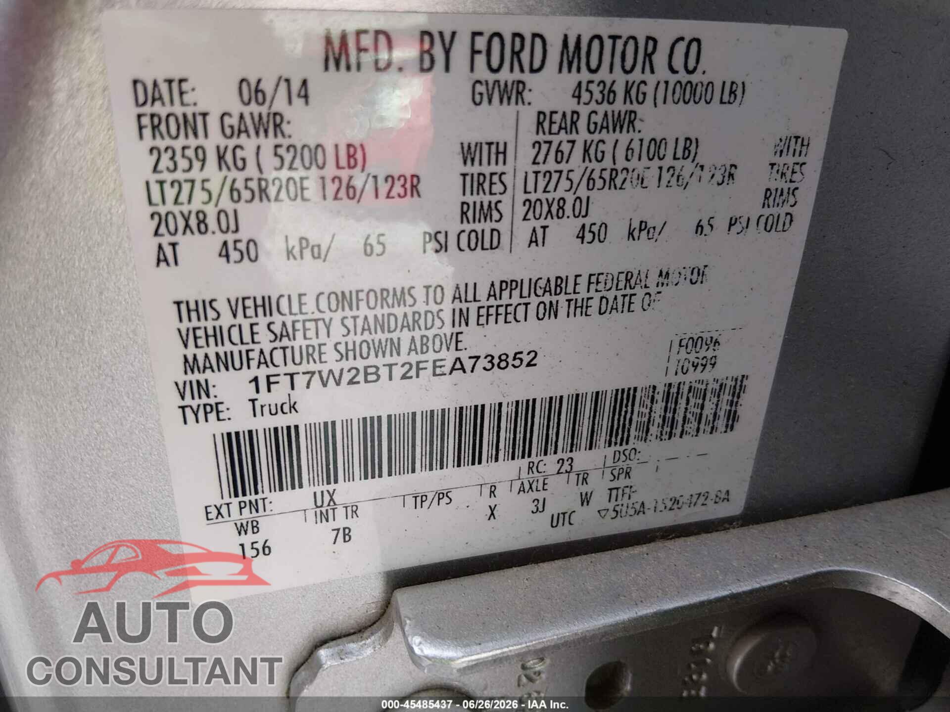 FORD F-250 2015 - 1FT7W2BT2FEA73852