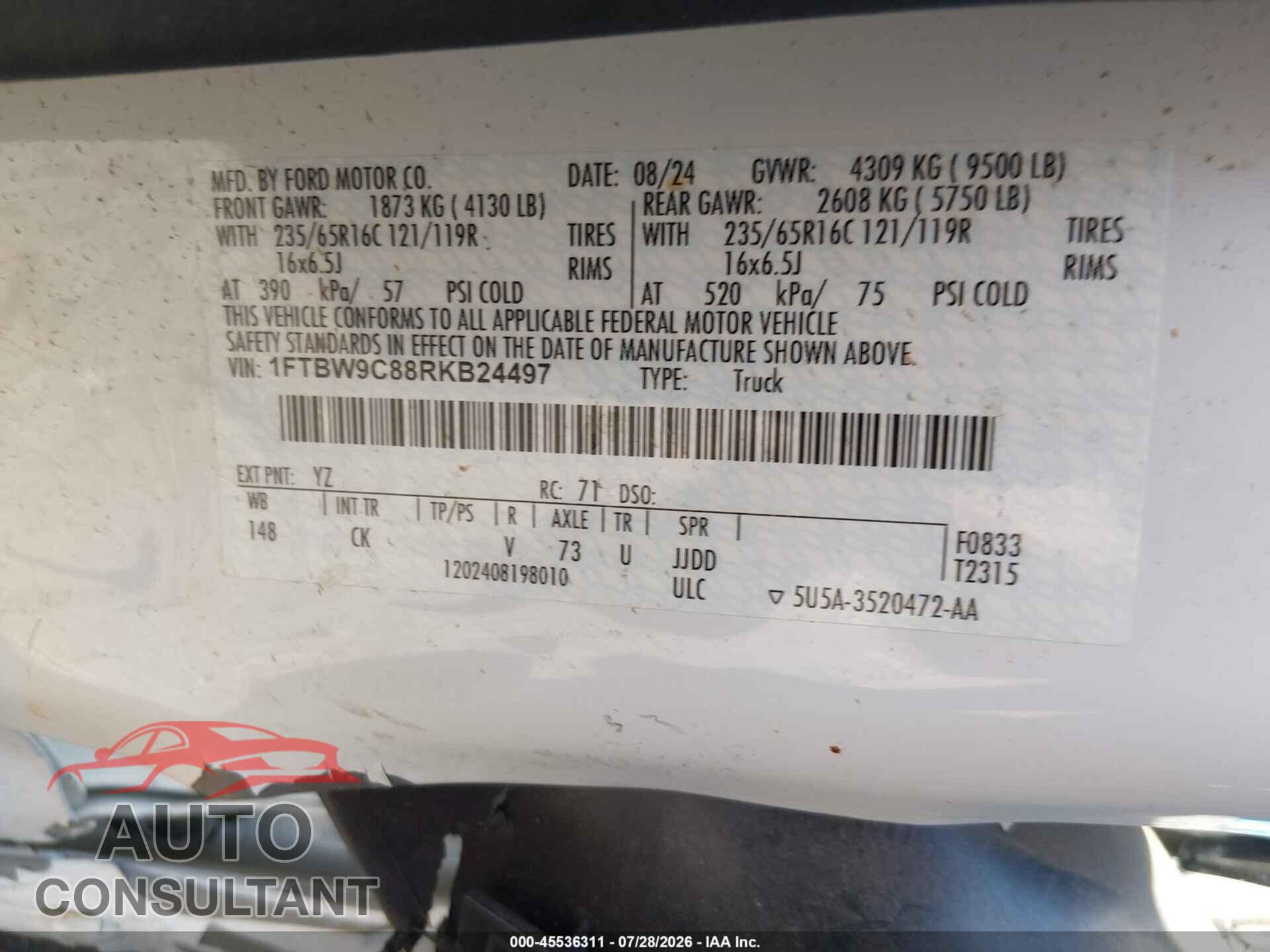 FORD TRANSIT-350 2024 - 1FTBW9C88RKB24497