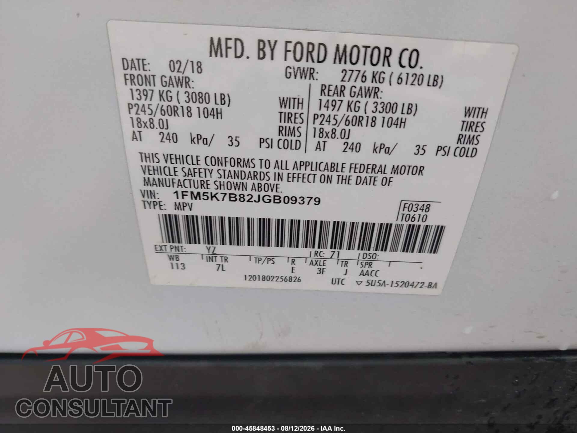 FORD EXPLORER 2018 - 1FM5K7B82JGB09379