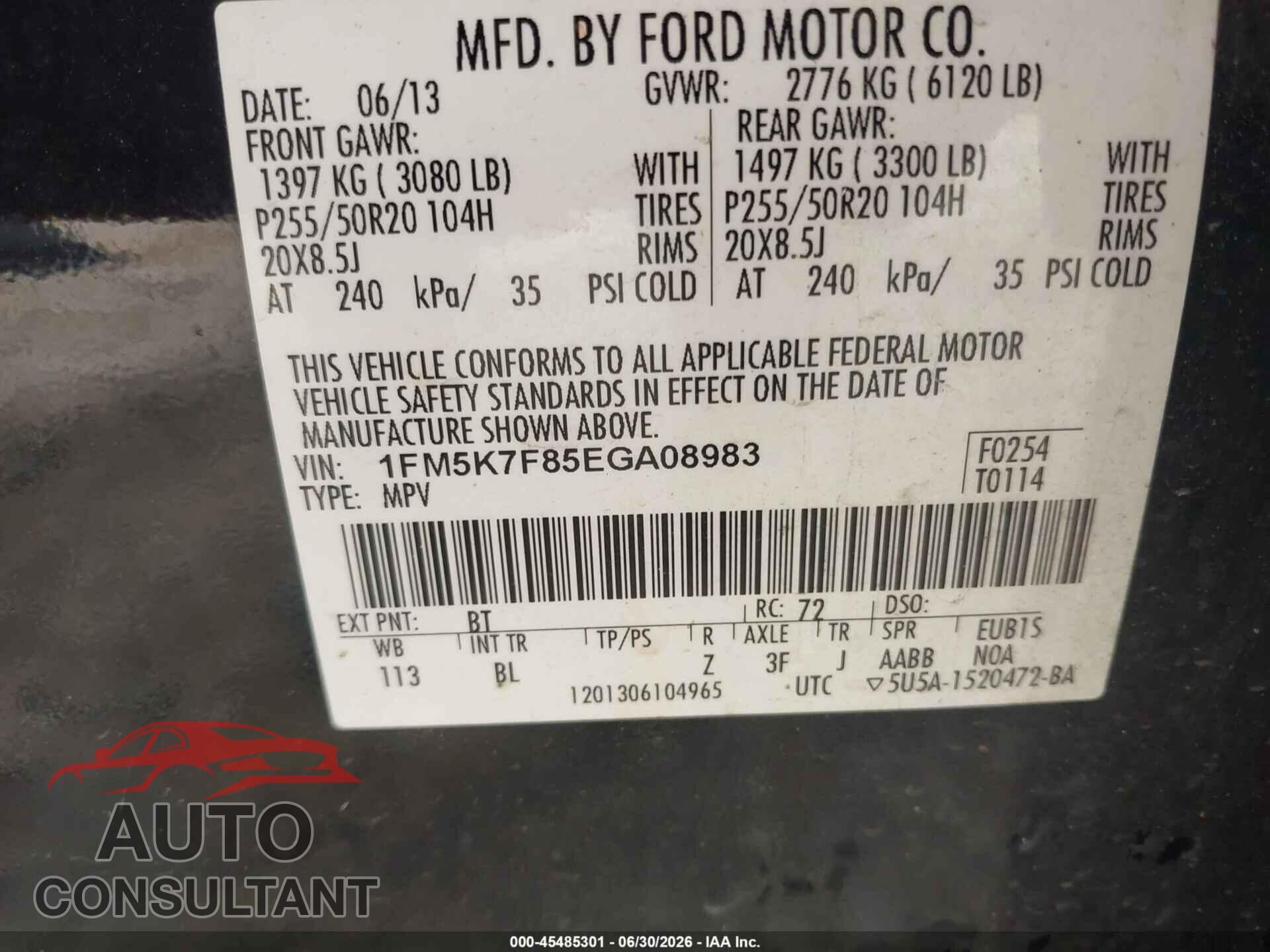 FORD EXPLORER 2014 - 1FM5K7F85EGA08983