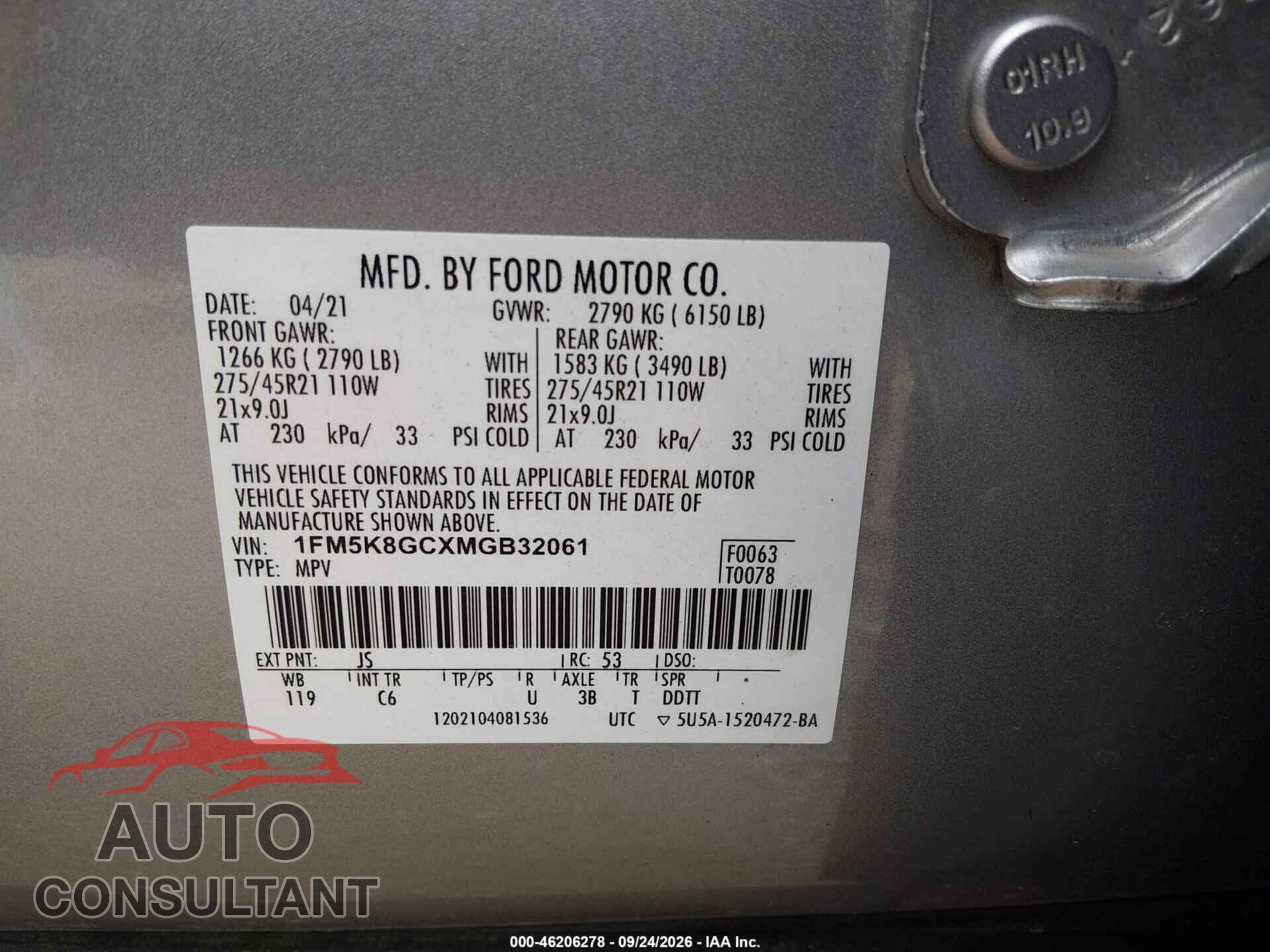 FORD EXPLORER 2021 - 1FM5K8GCXMGB32061