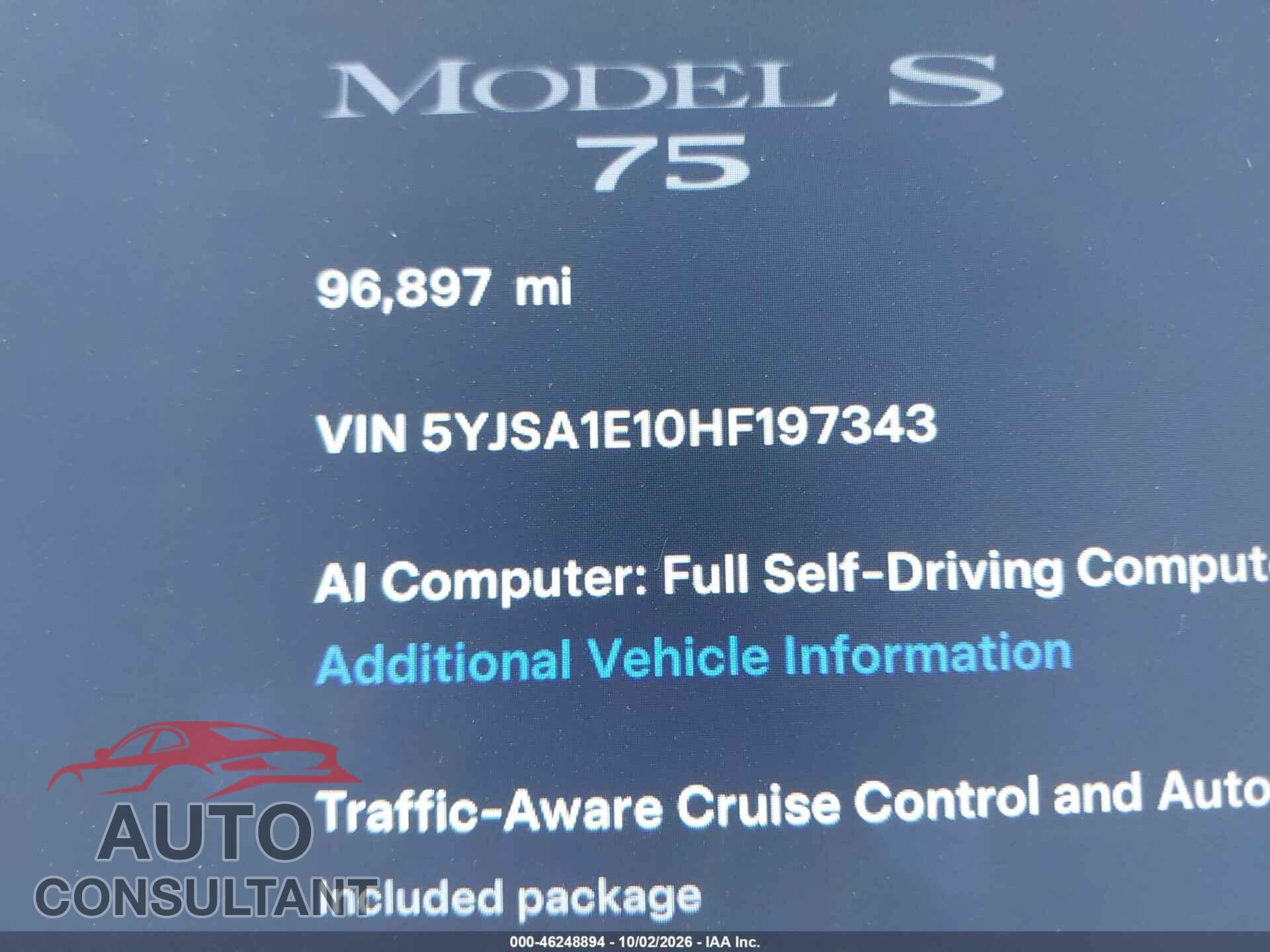 TESLA MODEL S 2017 - 5YJSA1E10HF197343