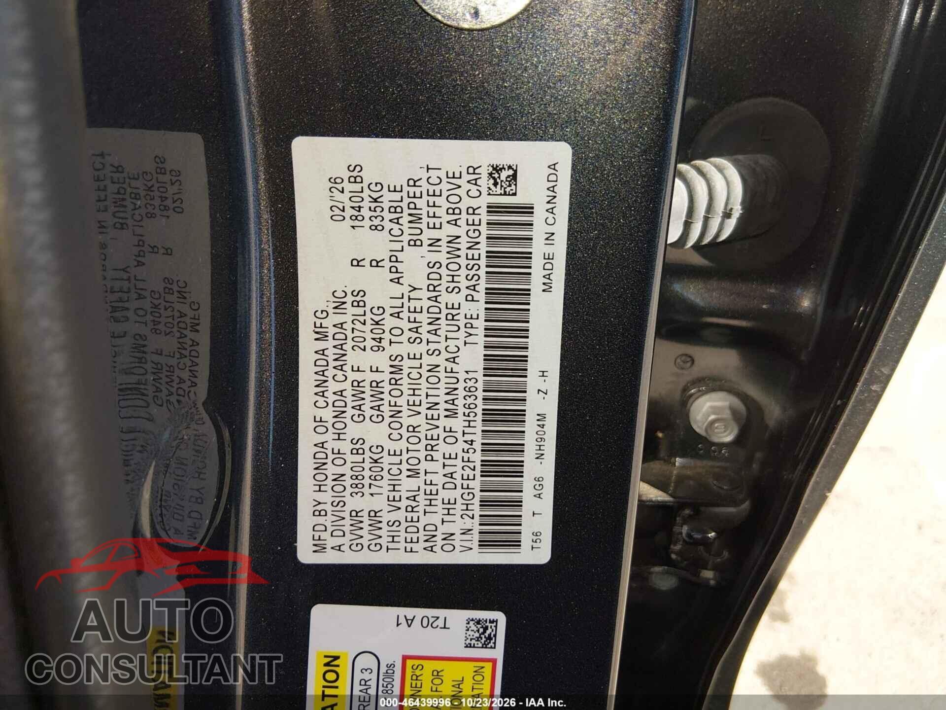 HONDA CIVIC 2026 - 2HGFE2F54TH563631