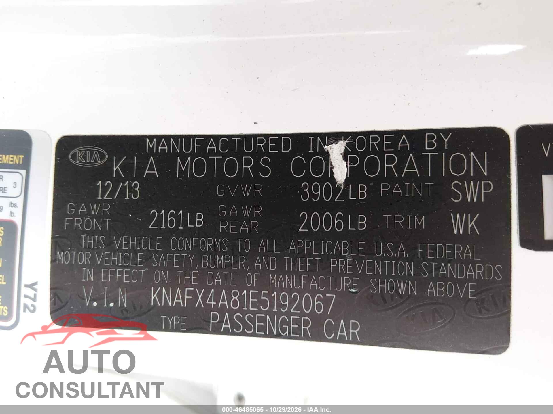 KIA FORTE 2014 - KNAFX4A81E5192067