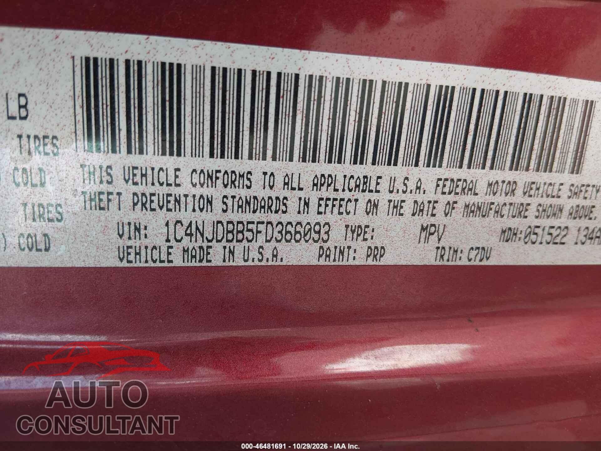 JEEP COMPASS 2015 - 1C4NJDBB5FD366093