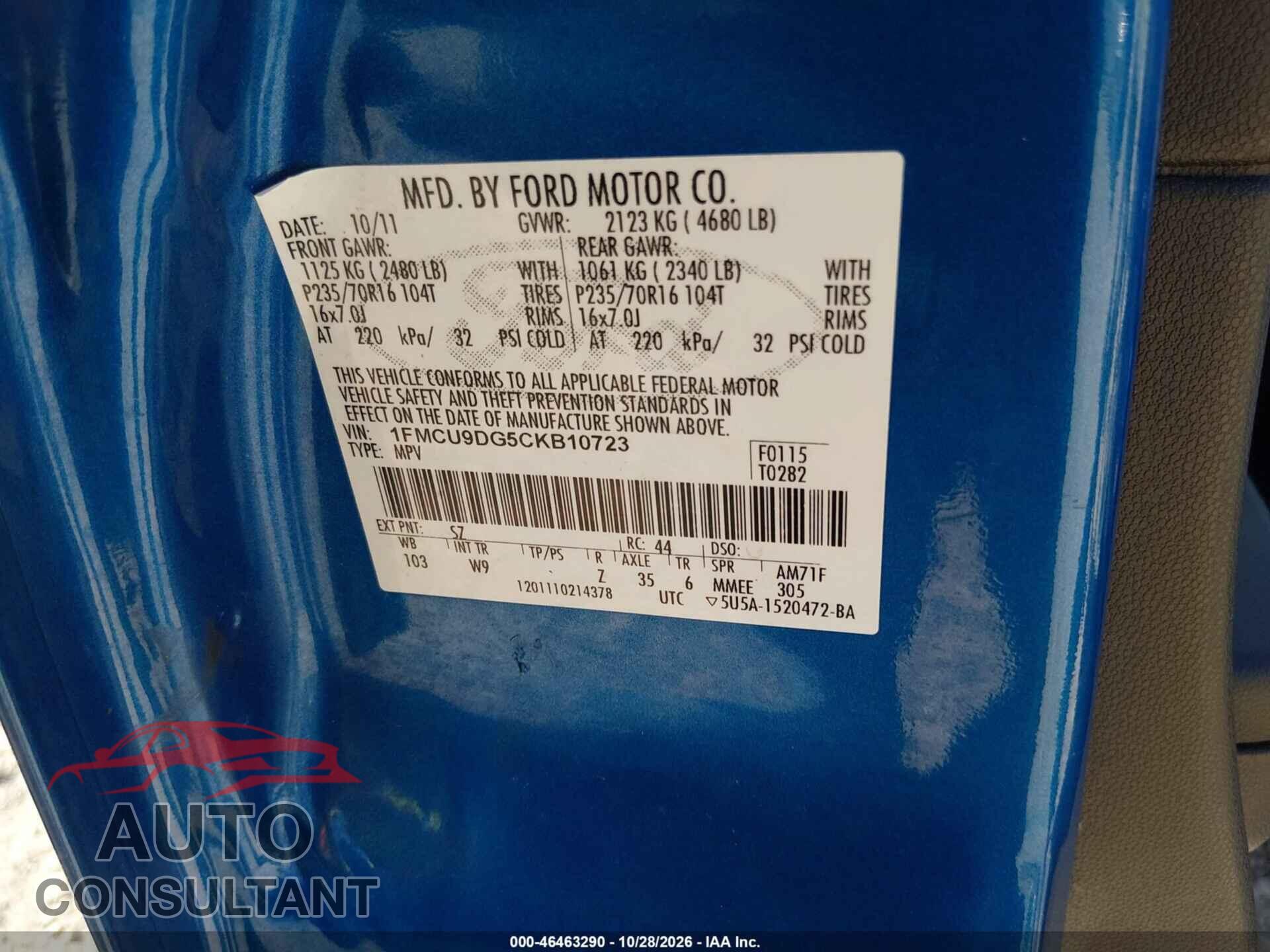 FORD ESCAPE 2012 - 1FMCU9DG5CKB10723