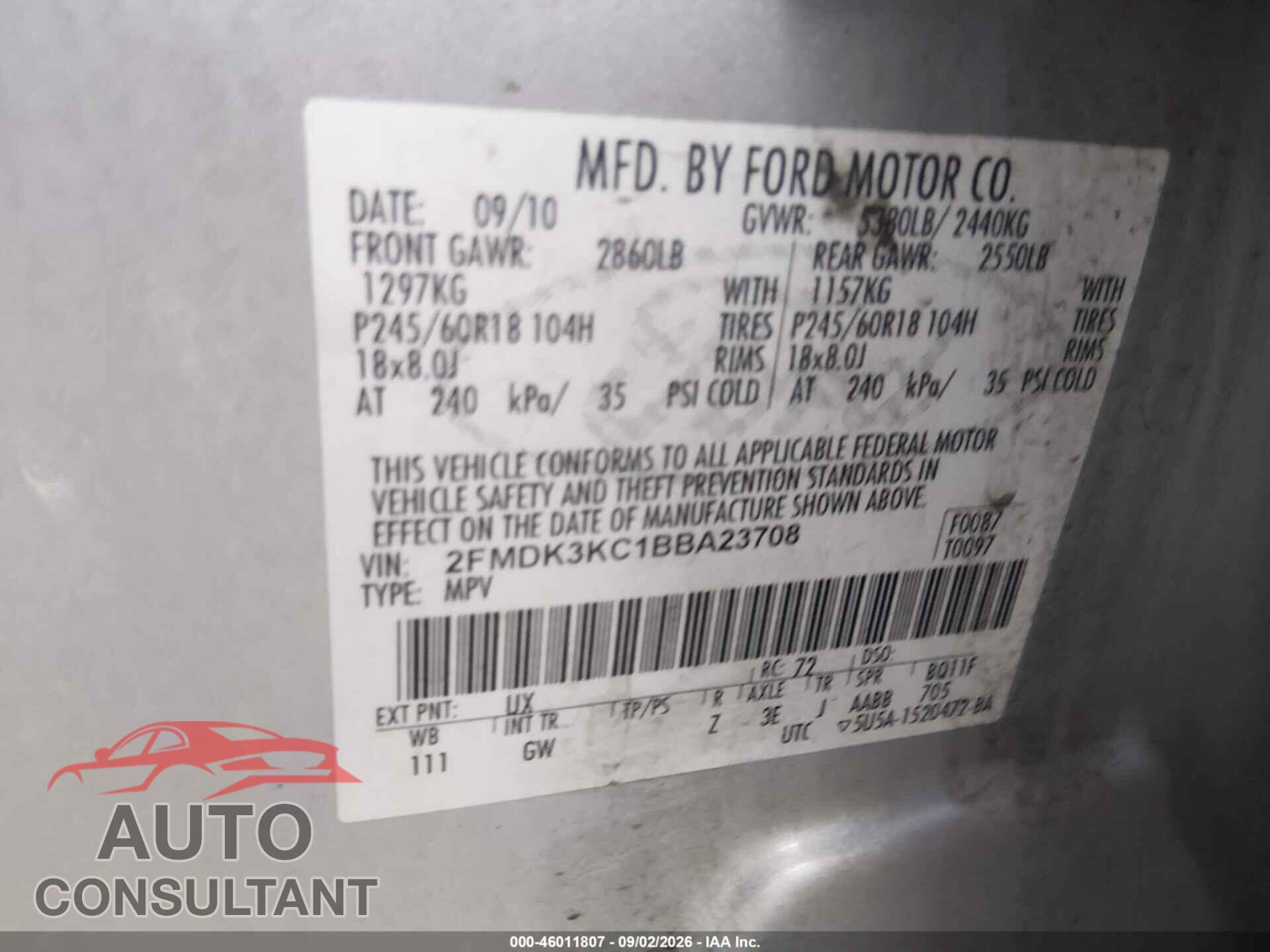 FORD EDGE 2011 - 2FMDK3KC1BBA23708
