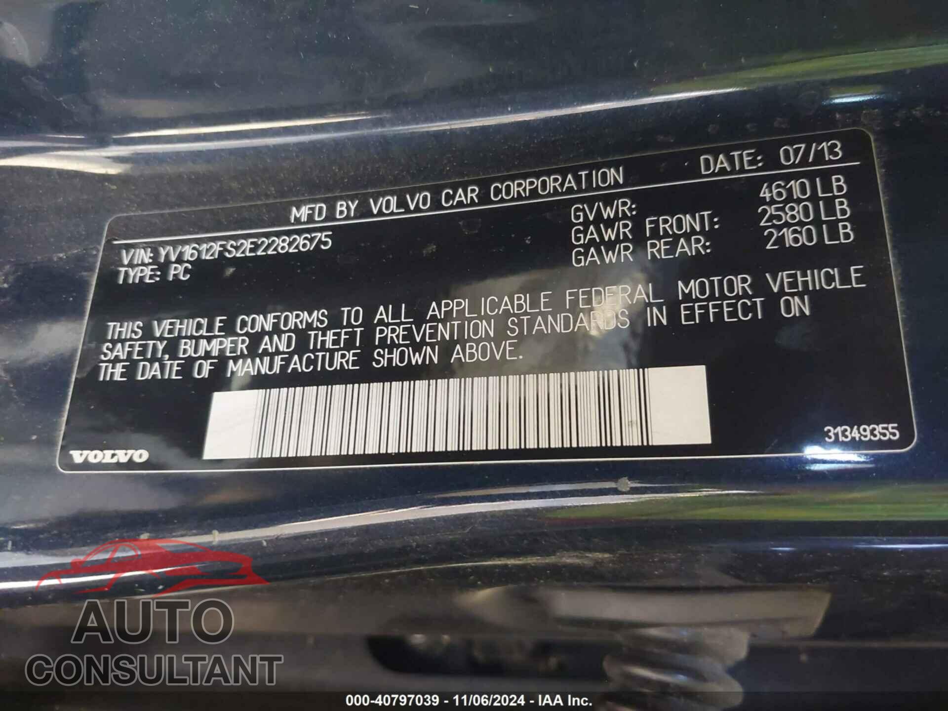 VOLVO S60 2014 - YV1612FS2E2282675
