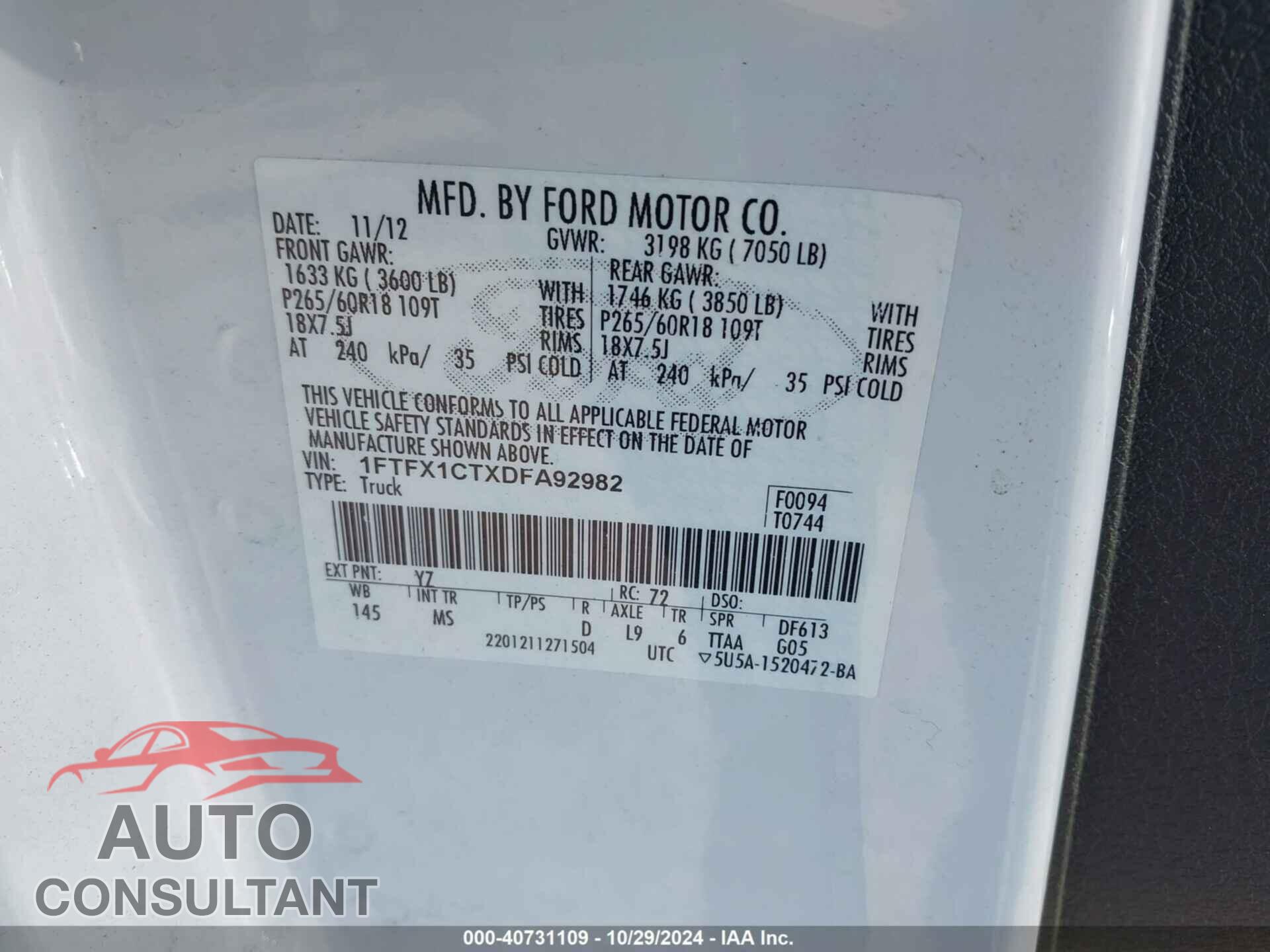 FORD F-150 2013 - 1FTFX1CTXDFA92982