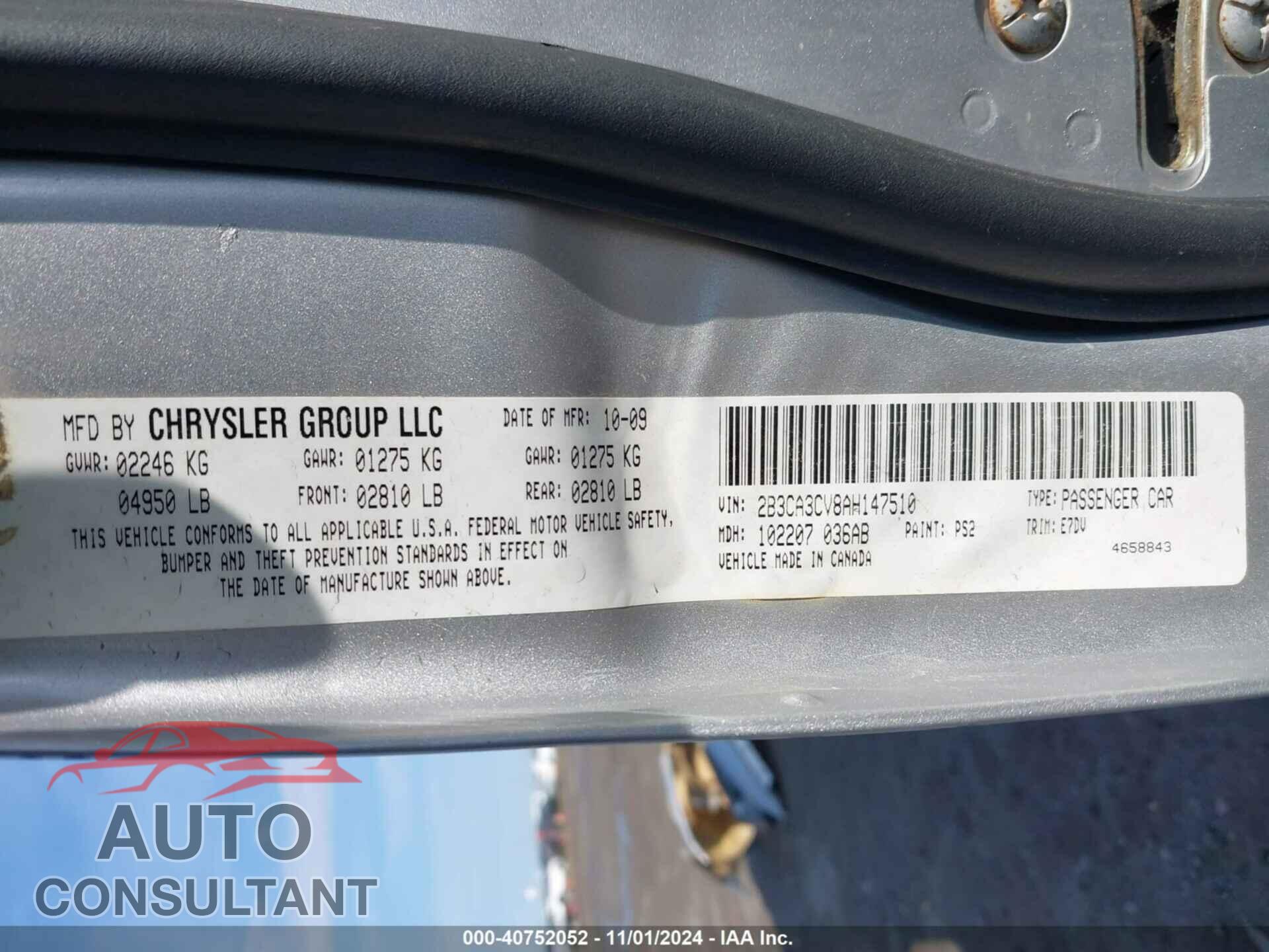 DODGE CHARGER 2010 - 2B3CA3CV8AH147510