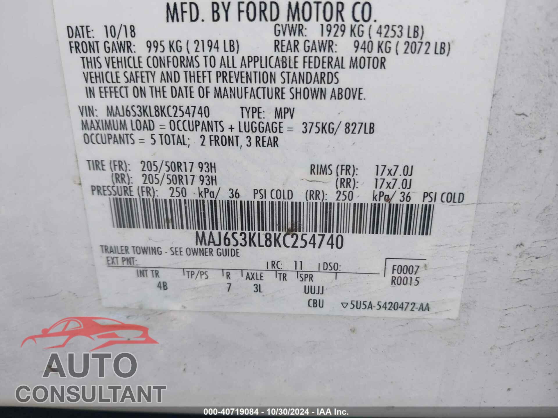 FORD ECOSPORT 2019 - MAJ6S3KL8KC254740