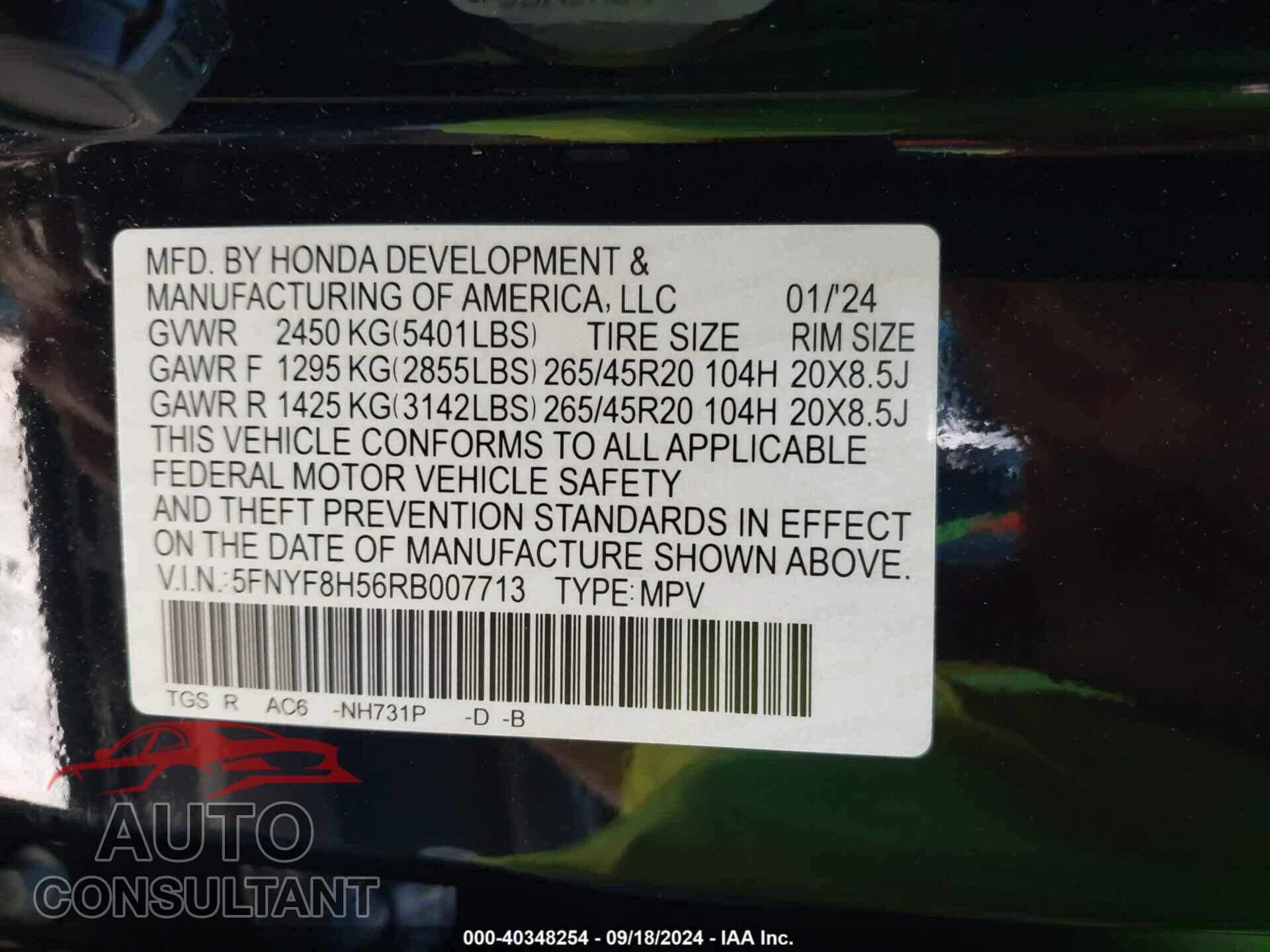 HONDA PASSPORT 2024 - 5FNYF8H56RB007713