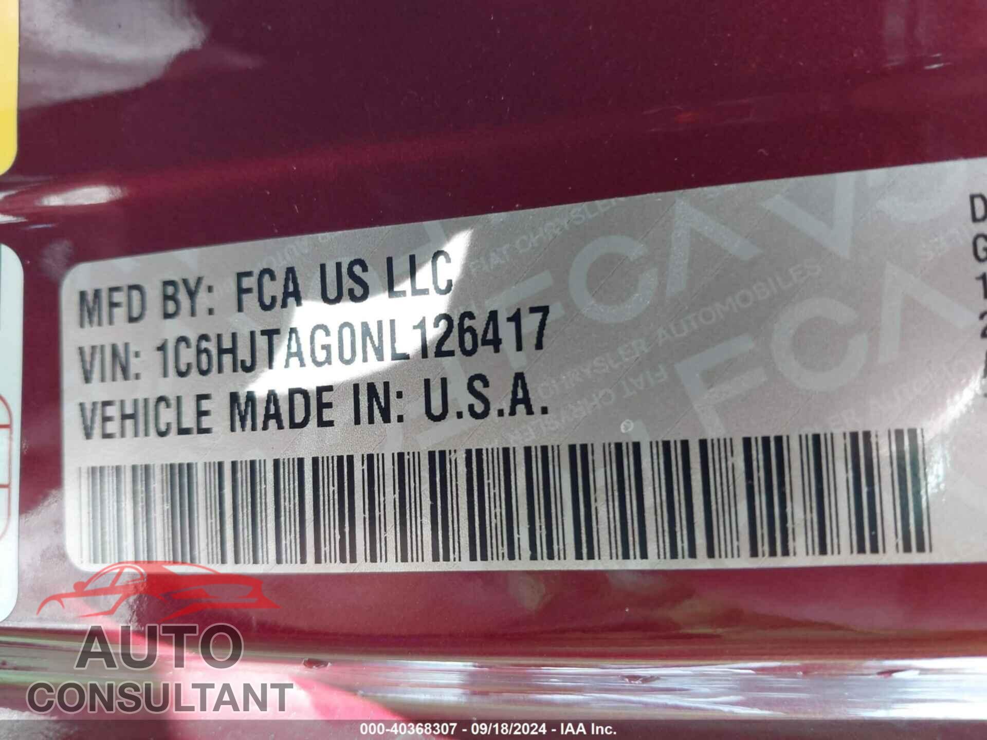 JEEP GLADIATOR 2022 - 1C6HJTAG0NL126417