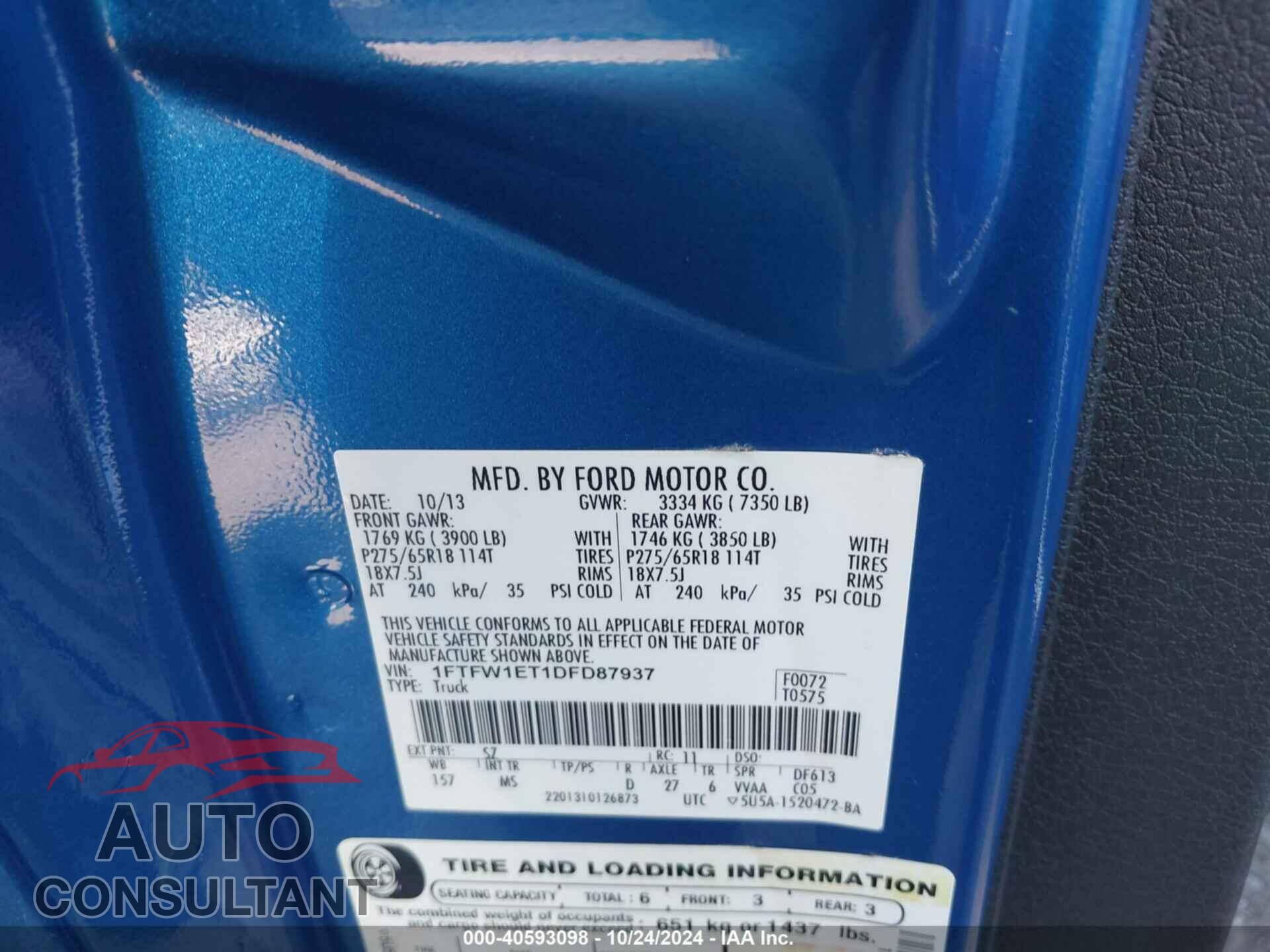 FORD F-150 2013 - 1FTFW1ET1DFD87937
