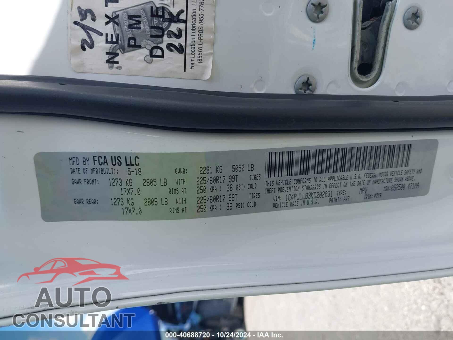 JEEP CHEROKEE 2019 - 1C4PJLLB3KD202031