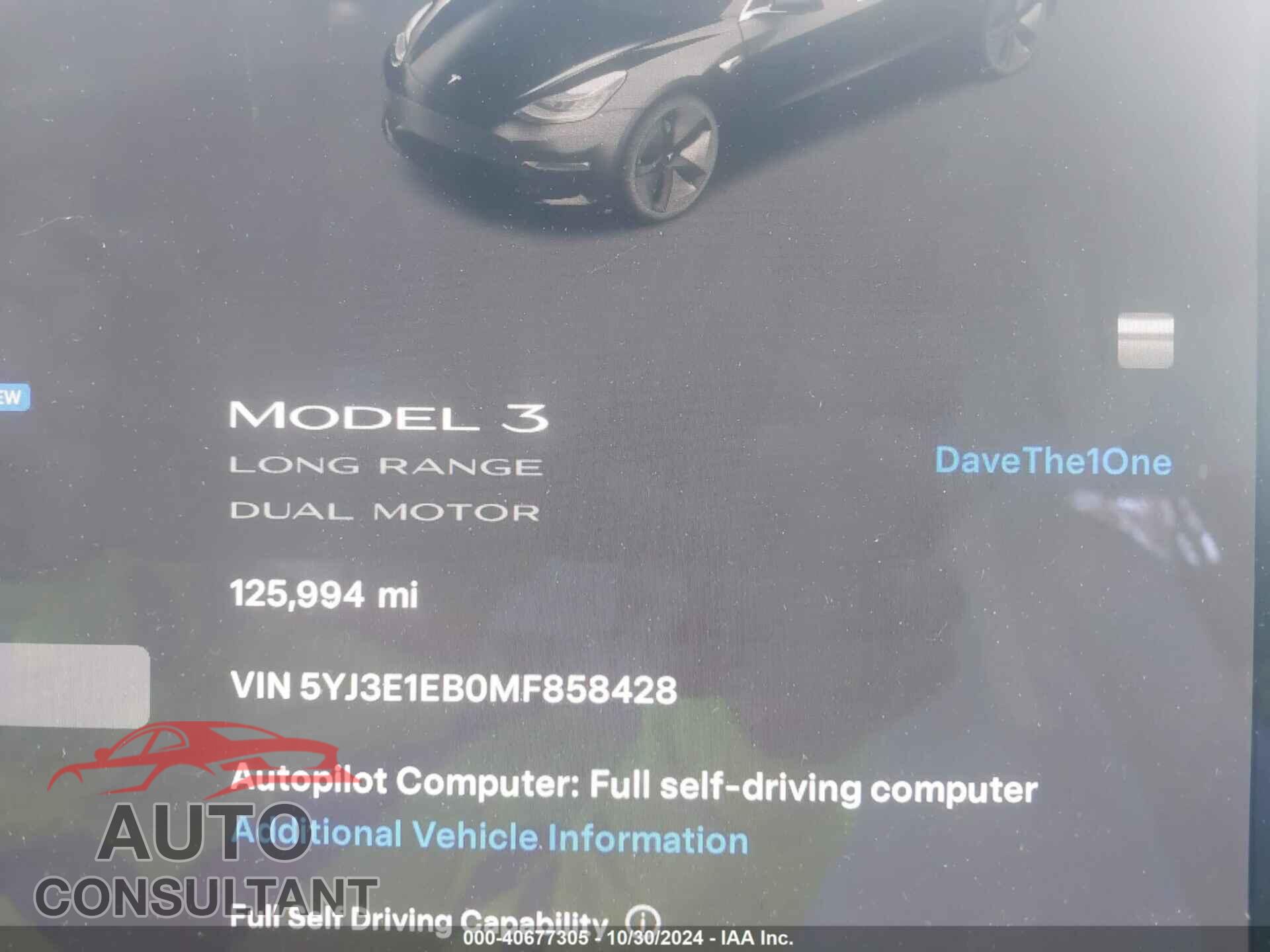 TESLA MODEL 3 2021 - 5YJ3E1EB0MF858428