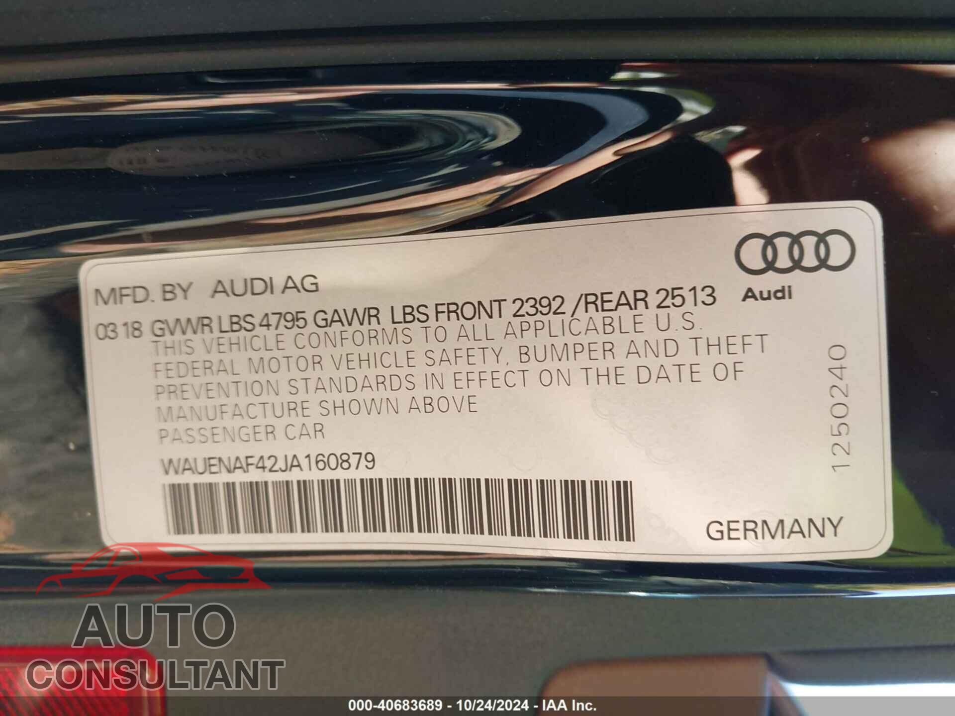 AUDI A4 2018 - WAUENAF42JA160879