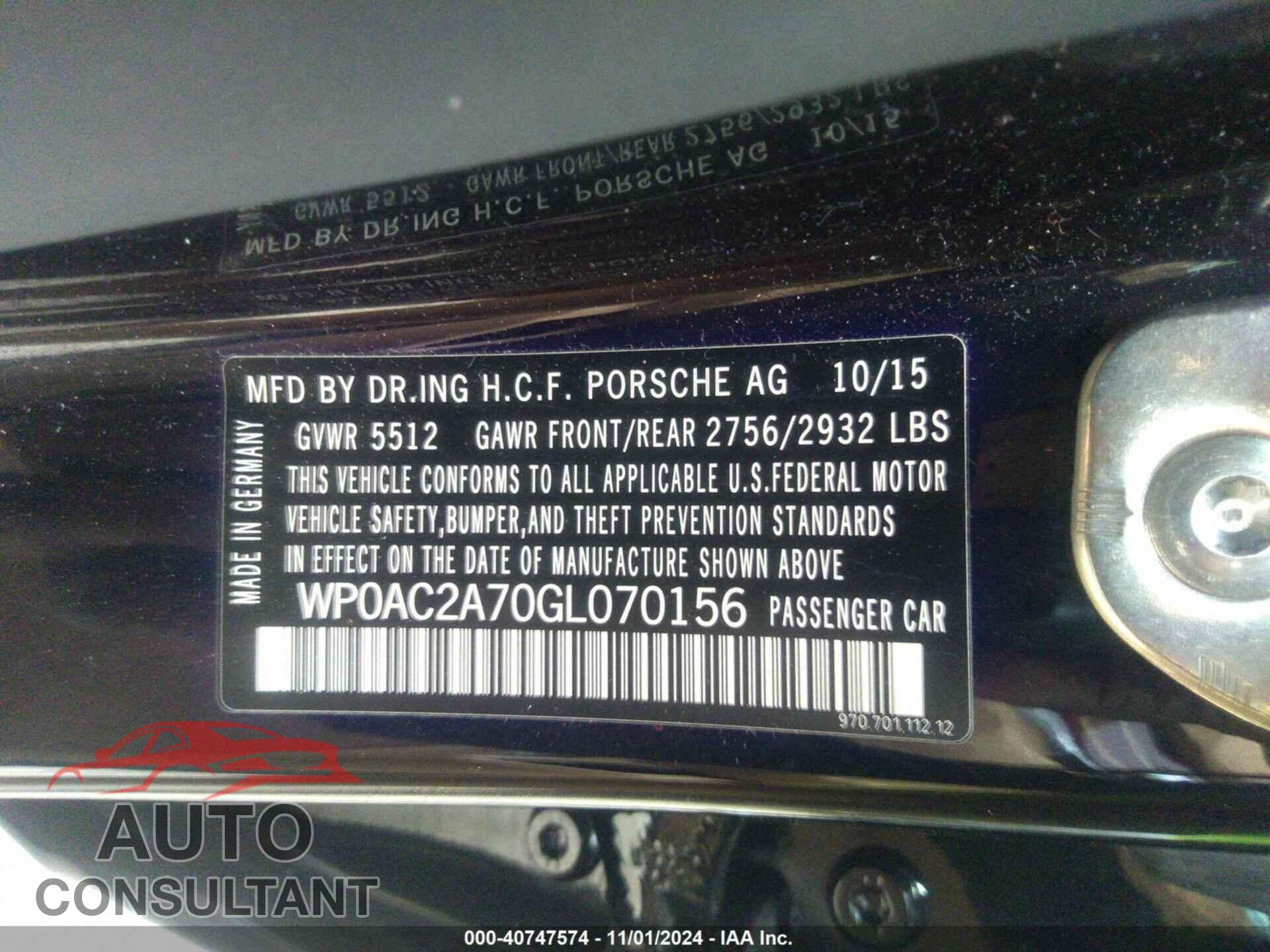 PORSCHE PANAMERA 2016 - WP0AC2A70GL070156