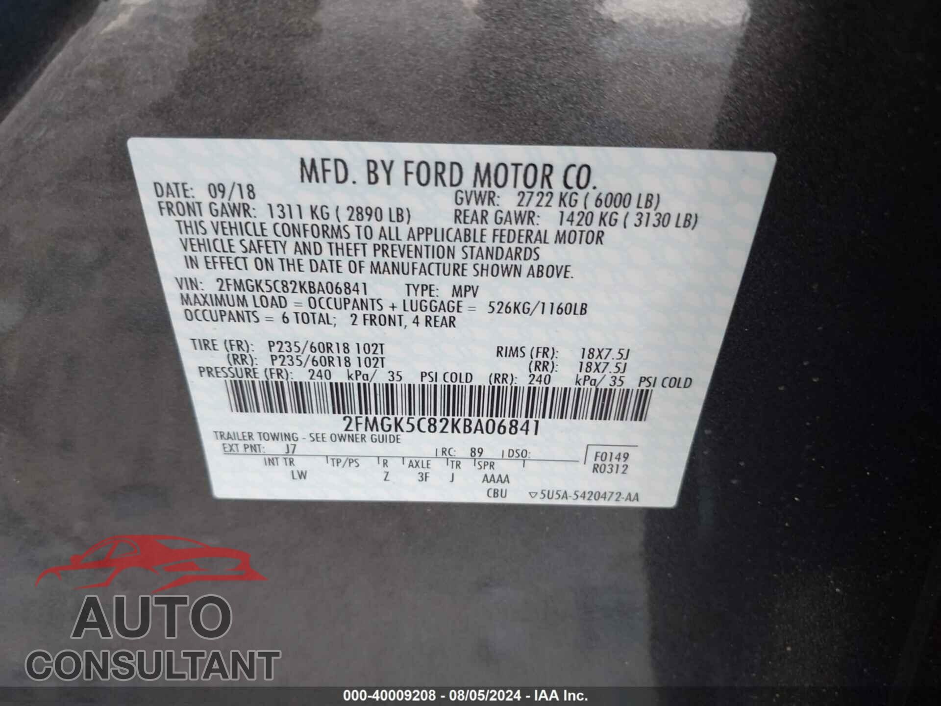 FORD FLEX 2019 - 2FMGK5C82KBA06841