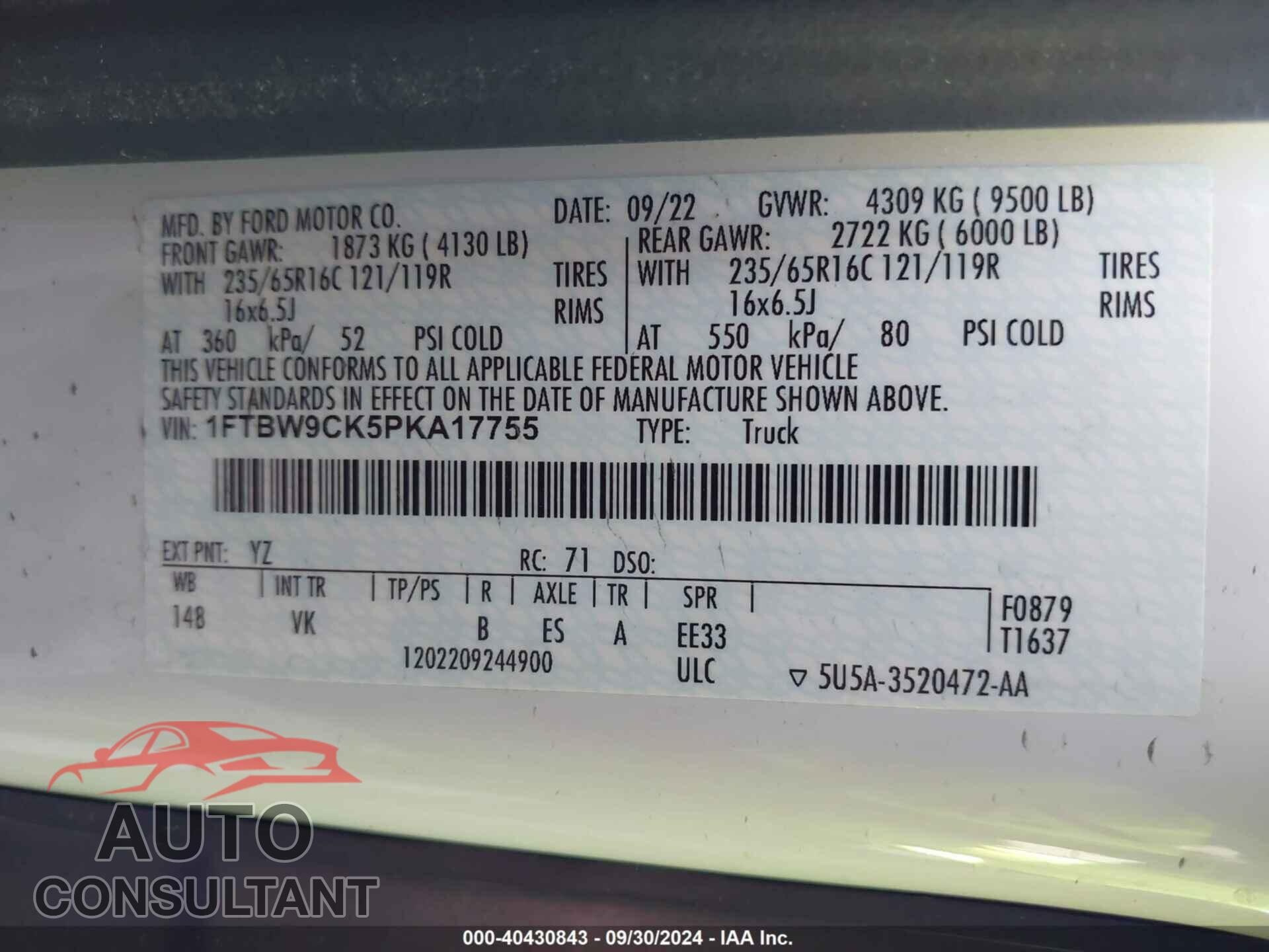 FORD E-TRANSIT-350 2023 - 1FTBW9CK5PKA17755