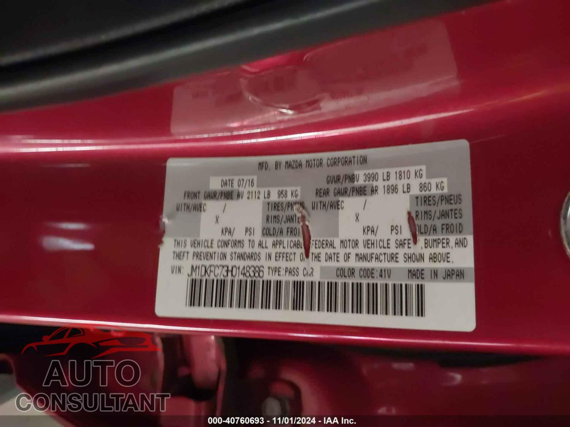 MAZDA CX-3 2017 - JM1DKFC73H0148386