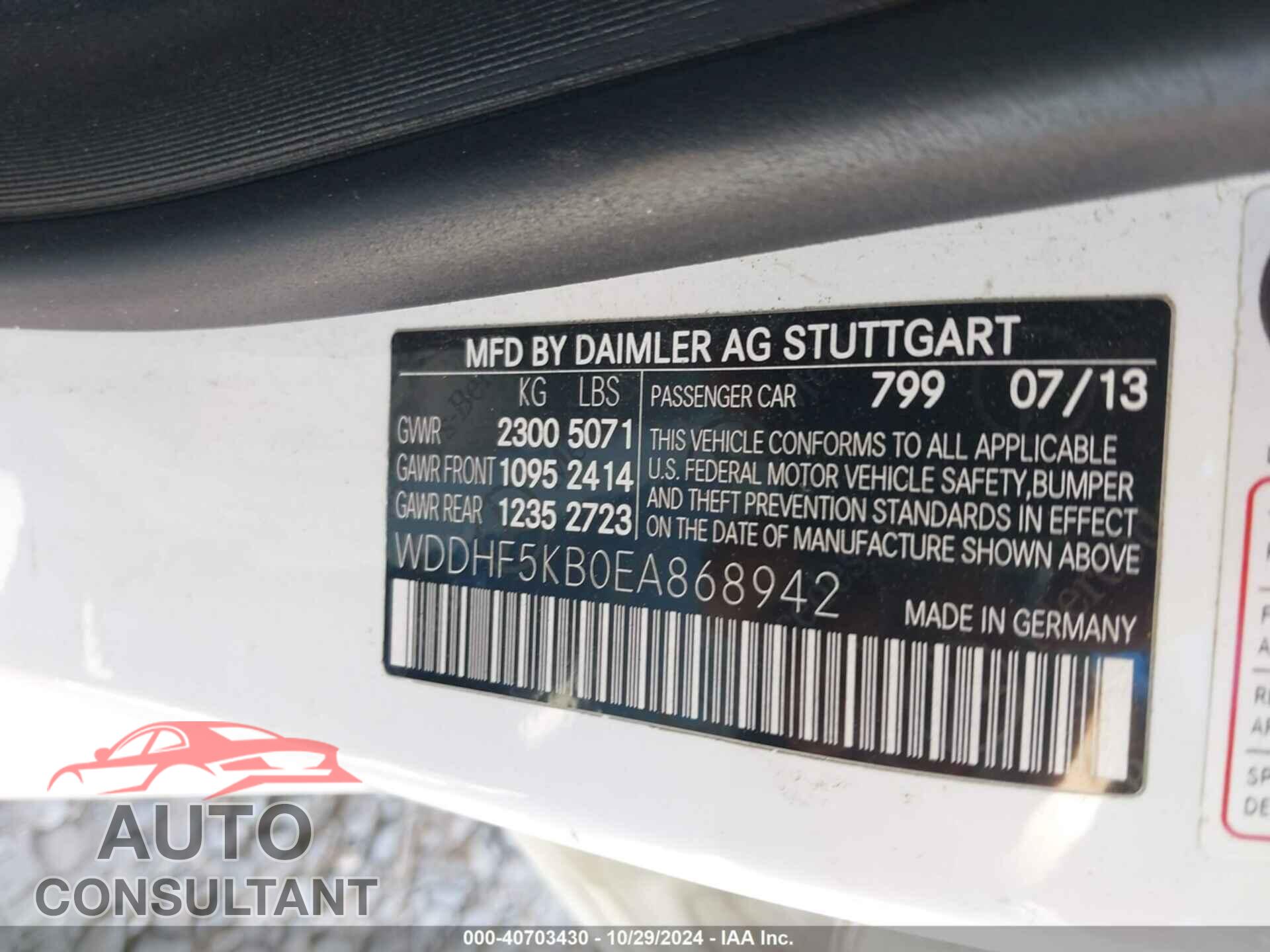 MERCEDES-BENZ E 350 2014 - WDDHF5KB0EA868942