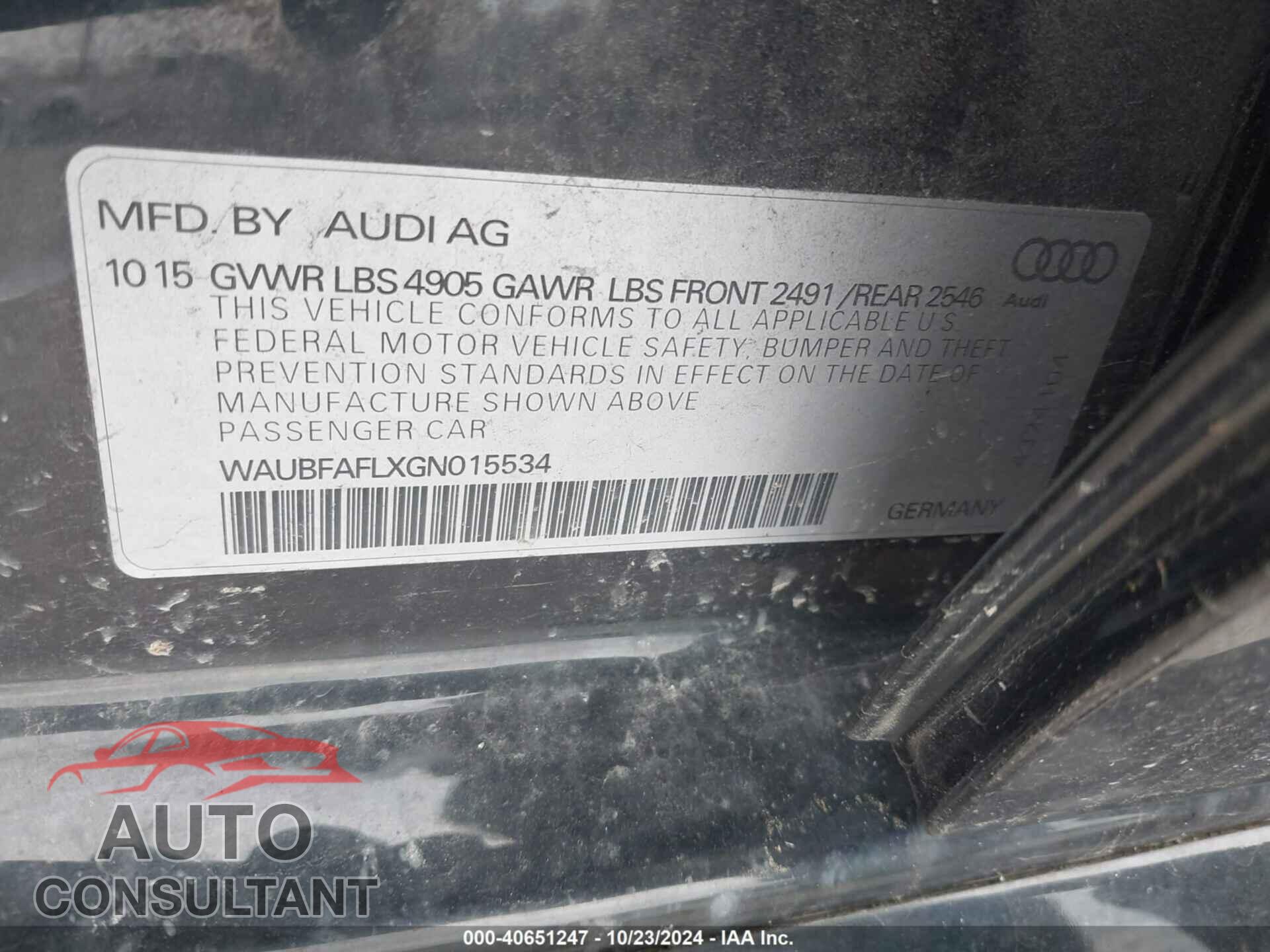 AUDI A4 2016 - WAUBFAFLXGN015534